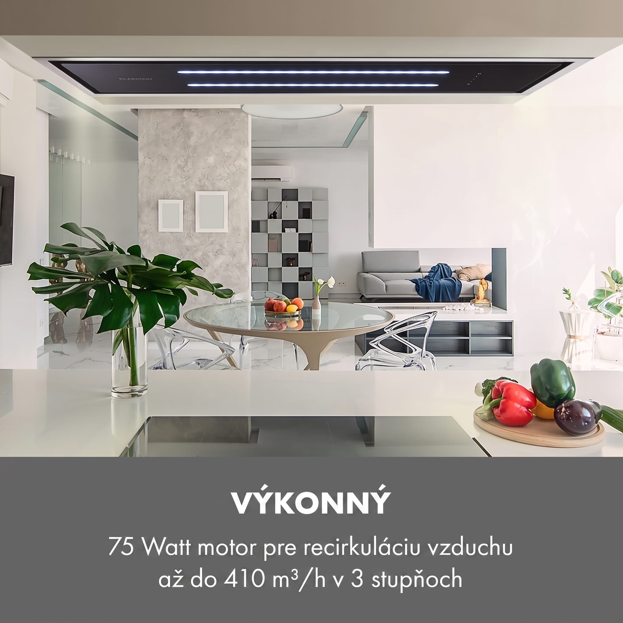 Klarstein High Line, digestor, 77 cm, stropný, 410 m³/h, ďiaľkové ovládanie, čierny – Obrázok 2