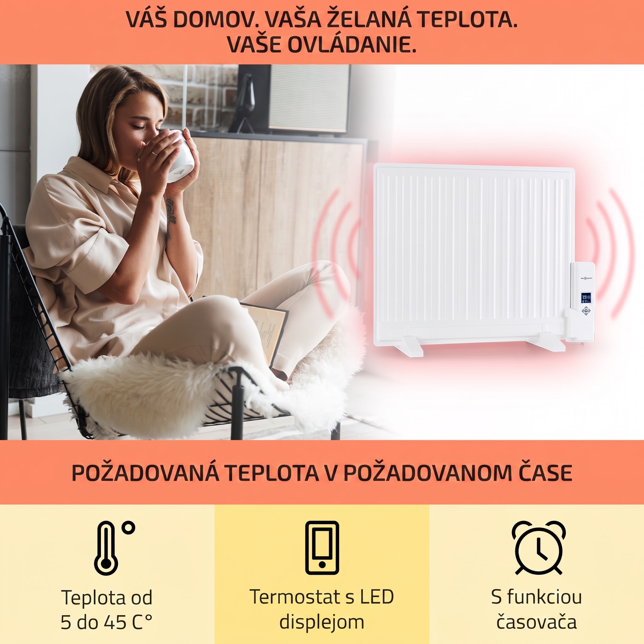 OneConcept Wallander, olejový radiátor, 600 W, termostat, olejové vyhrievanie, plochý dizajn, biely – Obrázok 3