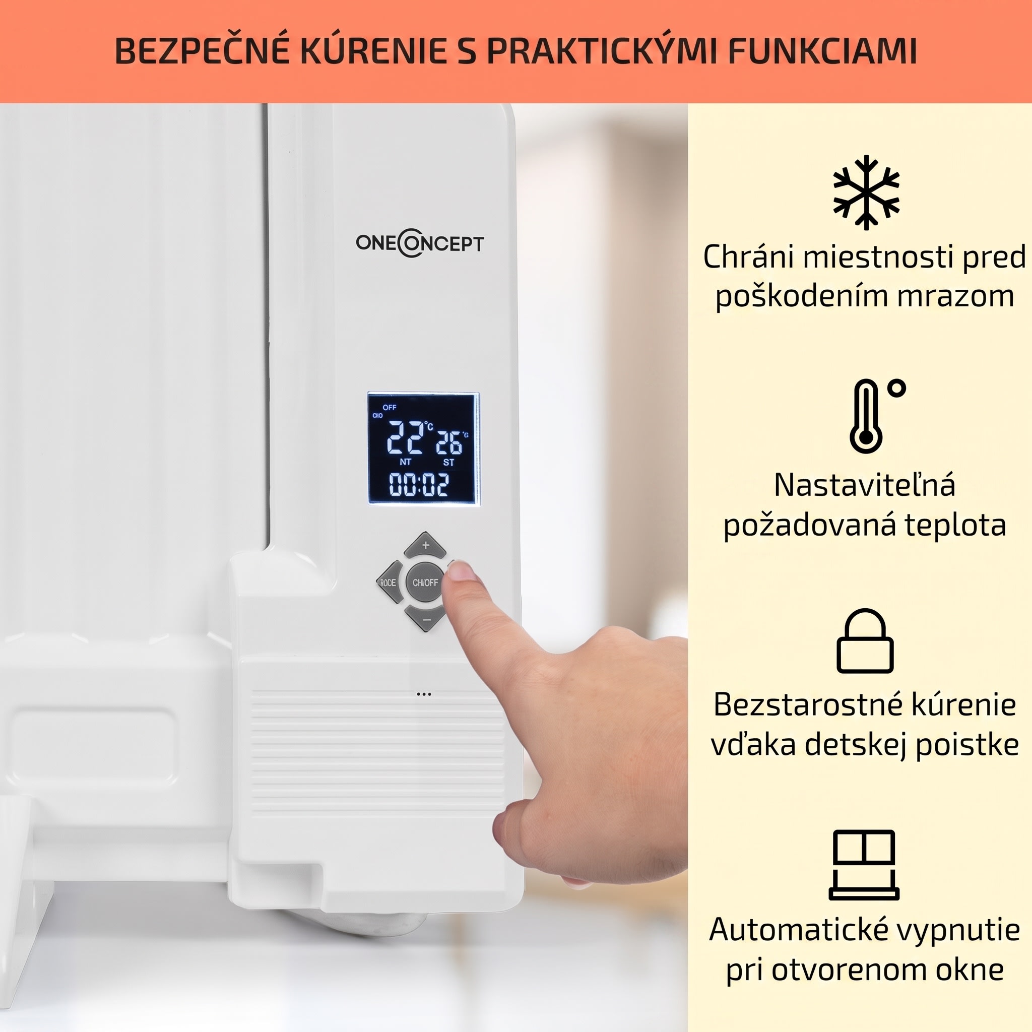 OneConcept Wallander, olejový radiátor, 600 W, termostat, olejové vyhrievanie, plochý dizajn, biely – Obrázok 4
