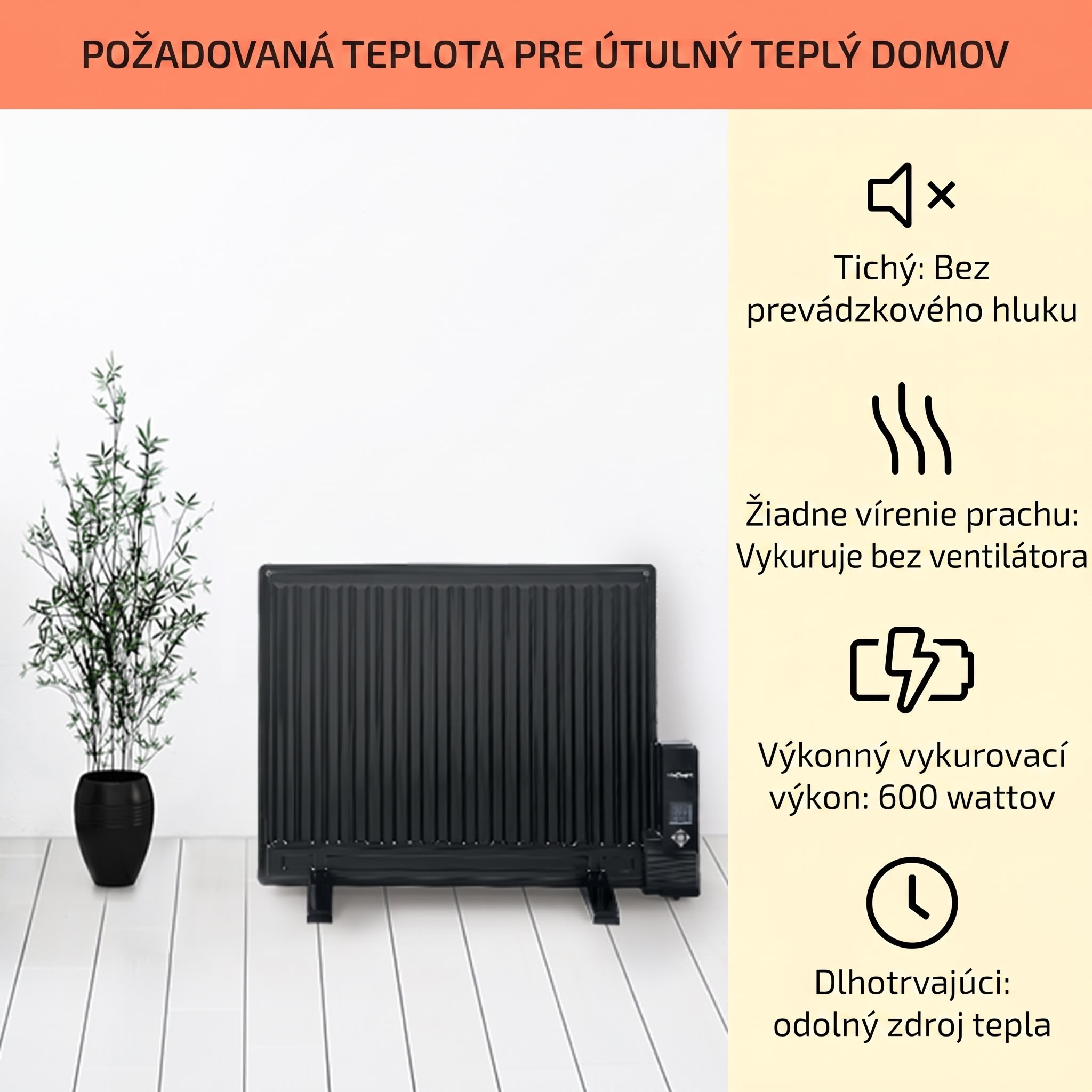 OneConcept Wallander, olejový radiátor, 600 W, termostat, olejové vyhrievanie, plochý dizajn, čierny – Obrázok 2