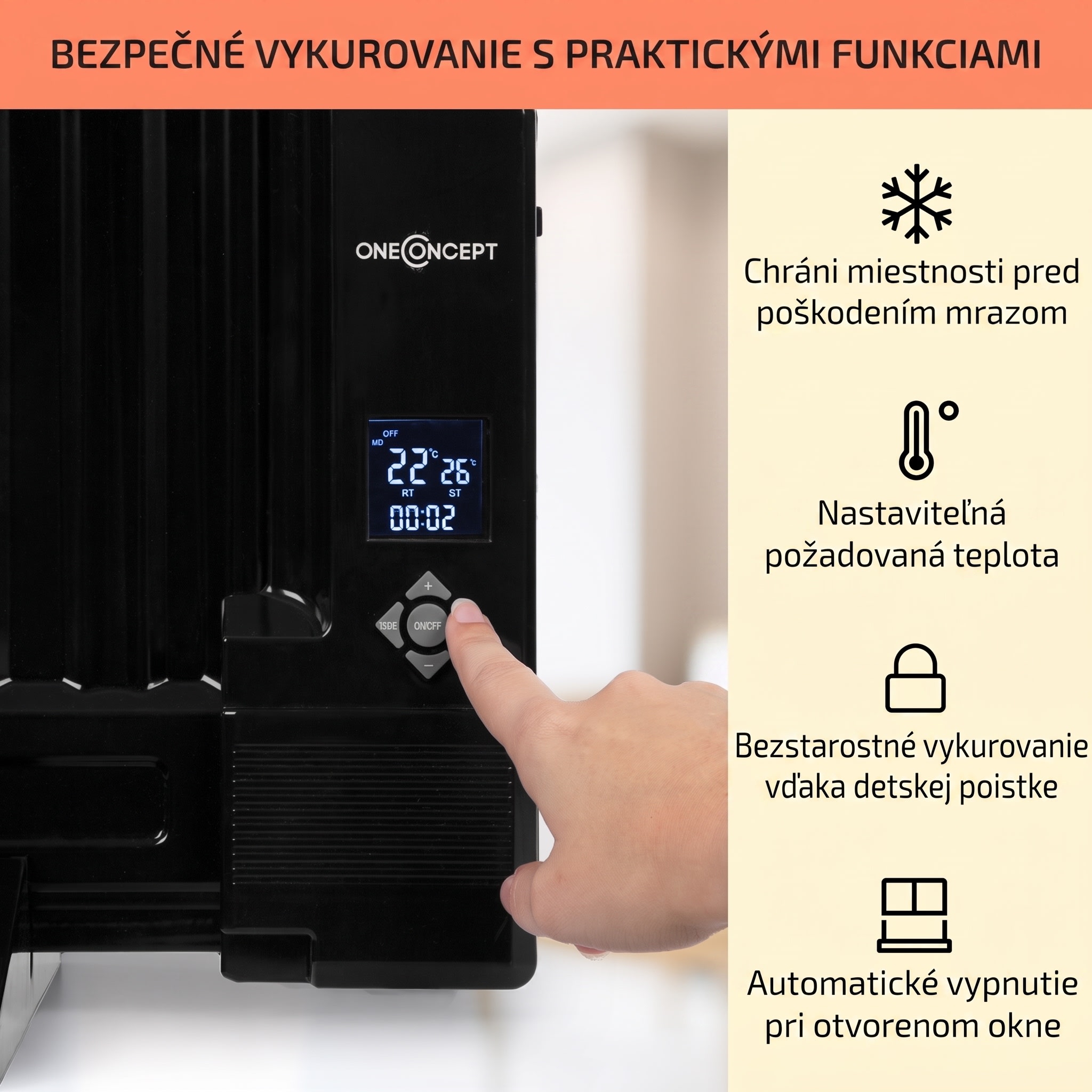 OneConcept Wallander, olejový radiátor, 600 W, termostat, olejové vyhrievanie, plochý dizajn, čierny – Obrázok 4