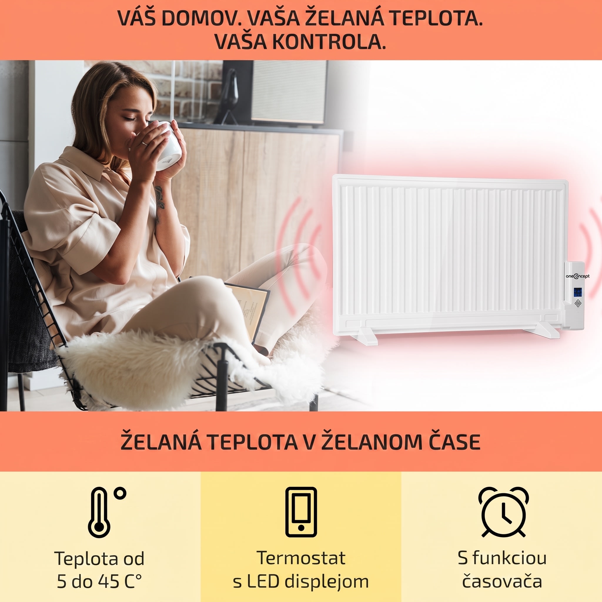 OneConcept Wallander, olejový radiátor, 800 W, termostat, olejové vyhrievanie, ultra plochý dizajn, biely – Obrázok 3