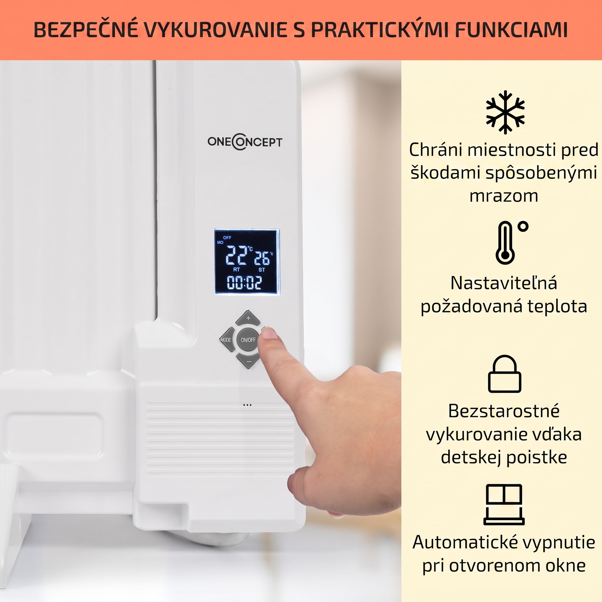 OneConcept Wallander, olejový radiátor, 800 W, termostat, olejové vyhrievanie, ultra plochý dizajn, biely – Obrázok 4