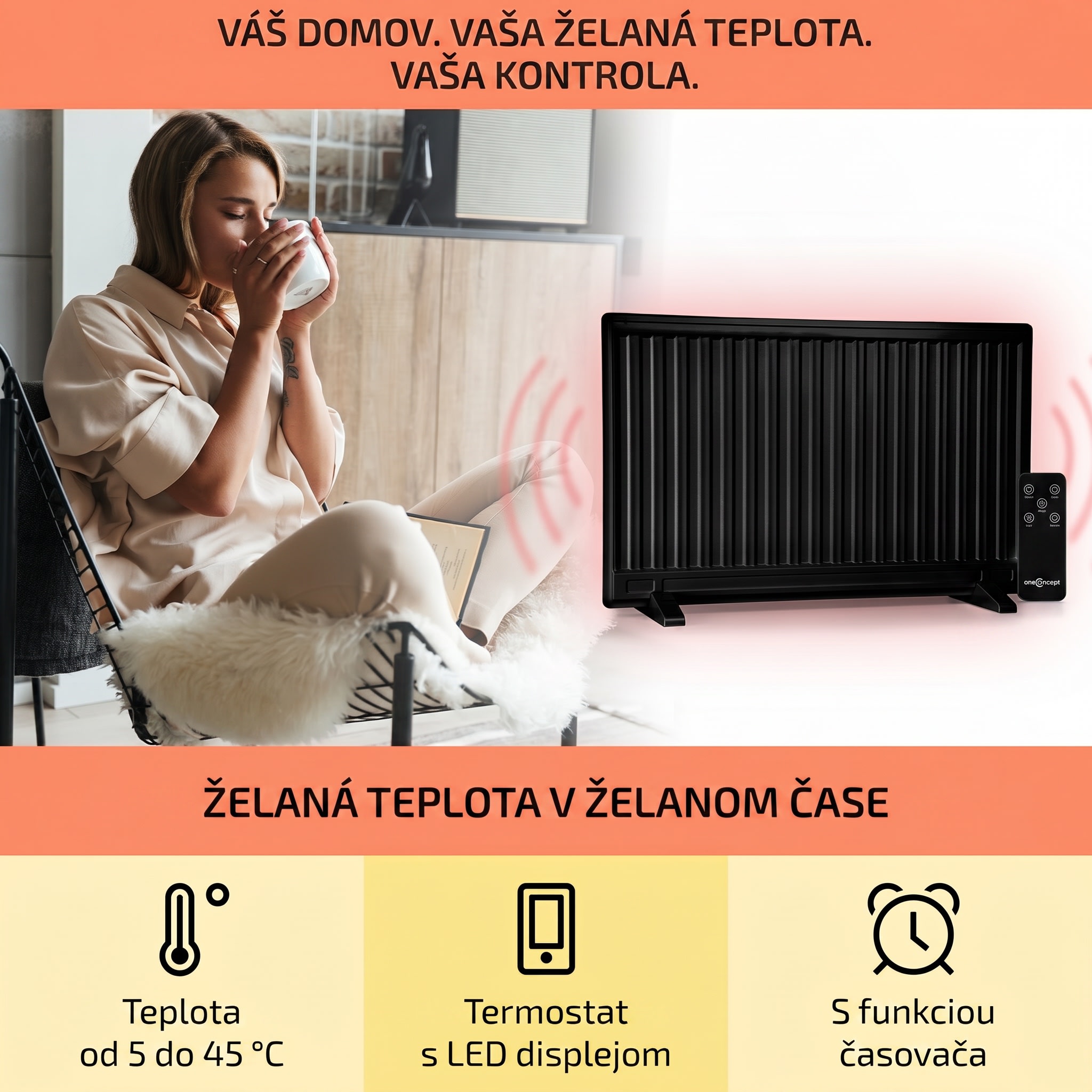 OneConcept Wallander, olejový radiátor, 800 W, termostat, olejové vyhrievanie, ultra plochý dizajn, čierny – Obrázok 3