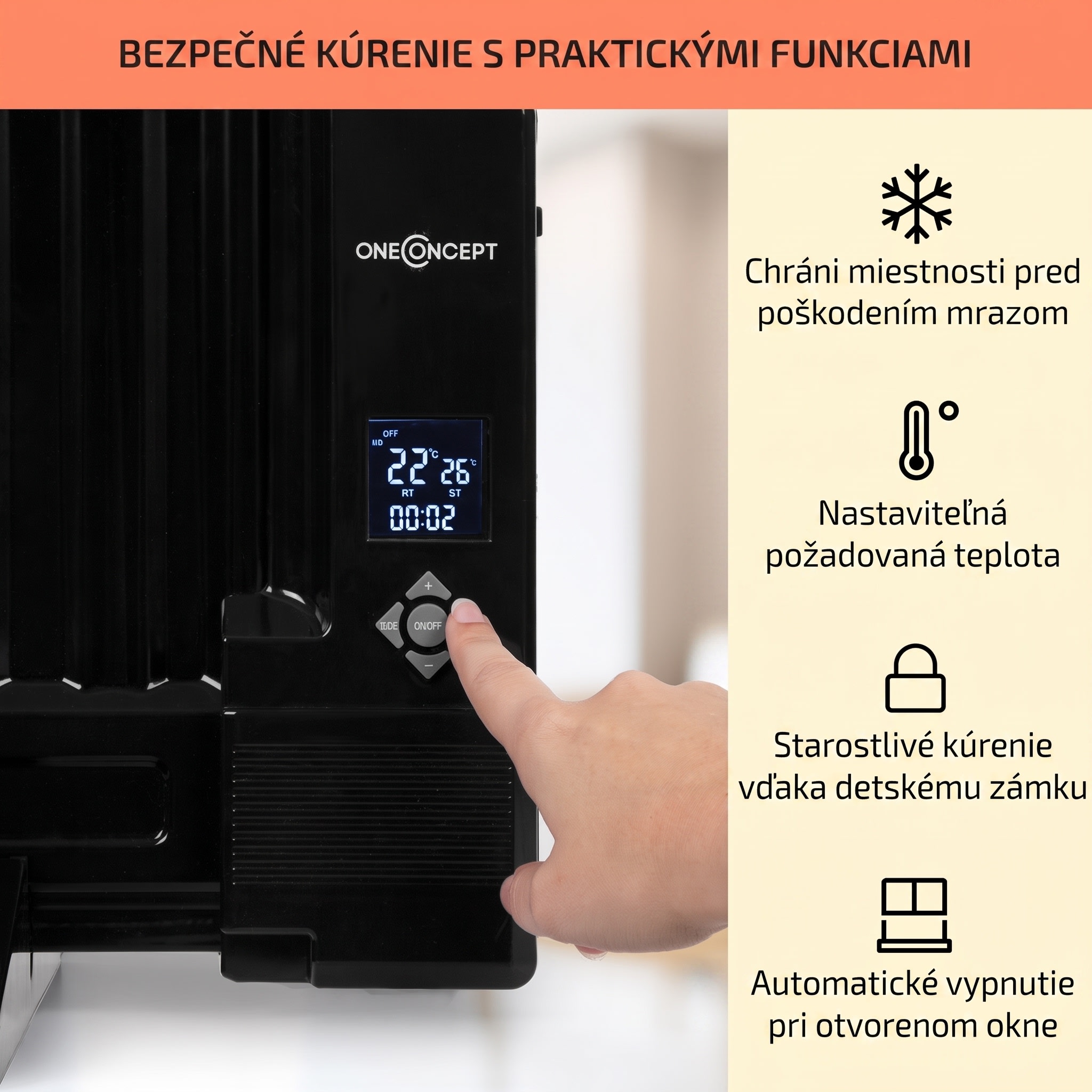 OneConcept Wallander, olejový radiátor, 800 W, termostat, olejové vyhrievanie, ultra plochý dizajn, čierny – Obrázok 4