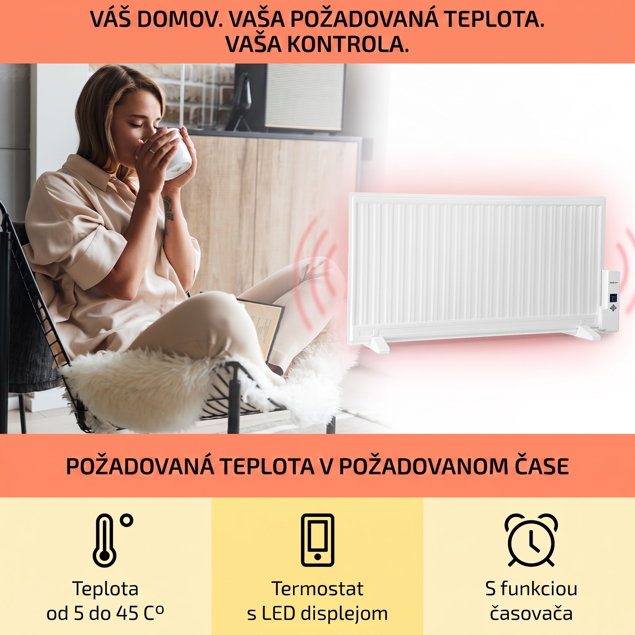 OneConcept Wallander, olejový radiátor, 1000 W, termostat, olejové vyhrievanie, plochý dizajn, biely – Obrázok 3