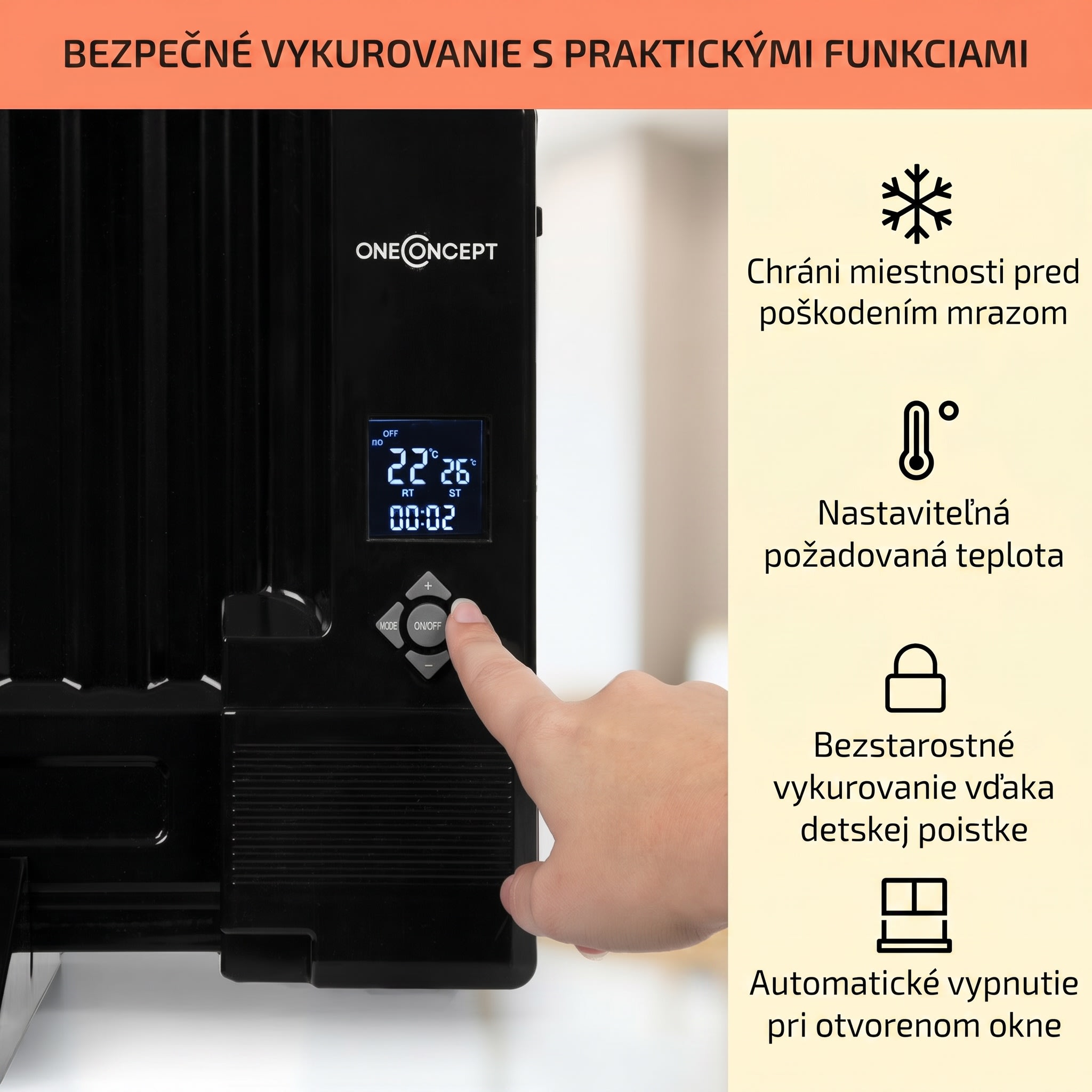OneConcept Wallander, olejový radiátor, 1000 W, termostat, olejové vyhrievanie, plochý dizajn, čierny – Obrázok 4