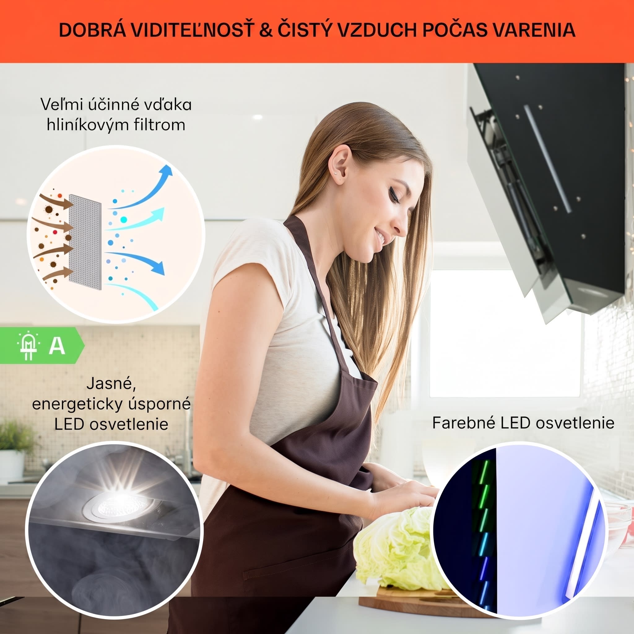 Klarstein Mirage 90, digestor, 90 cm, nástenný, 602 m³/h, A++, dotykový panel, RGB svetlo, čierny – Obrázok 4