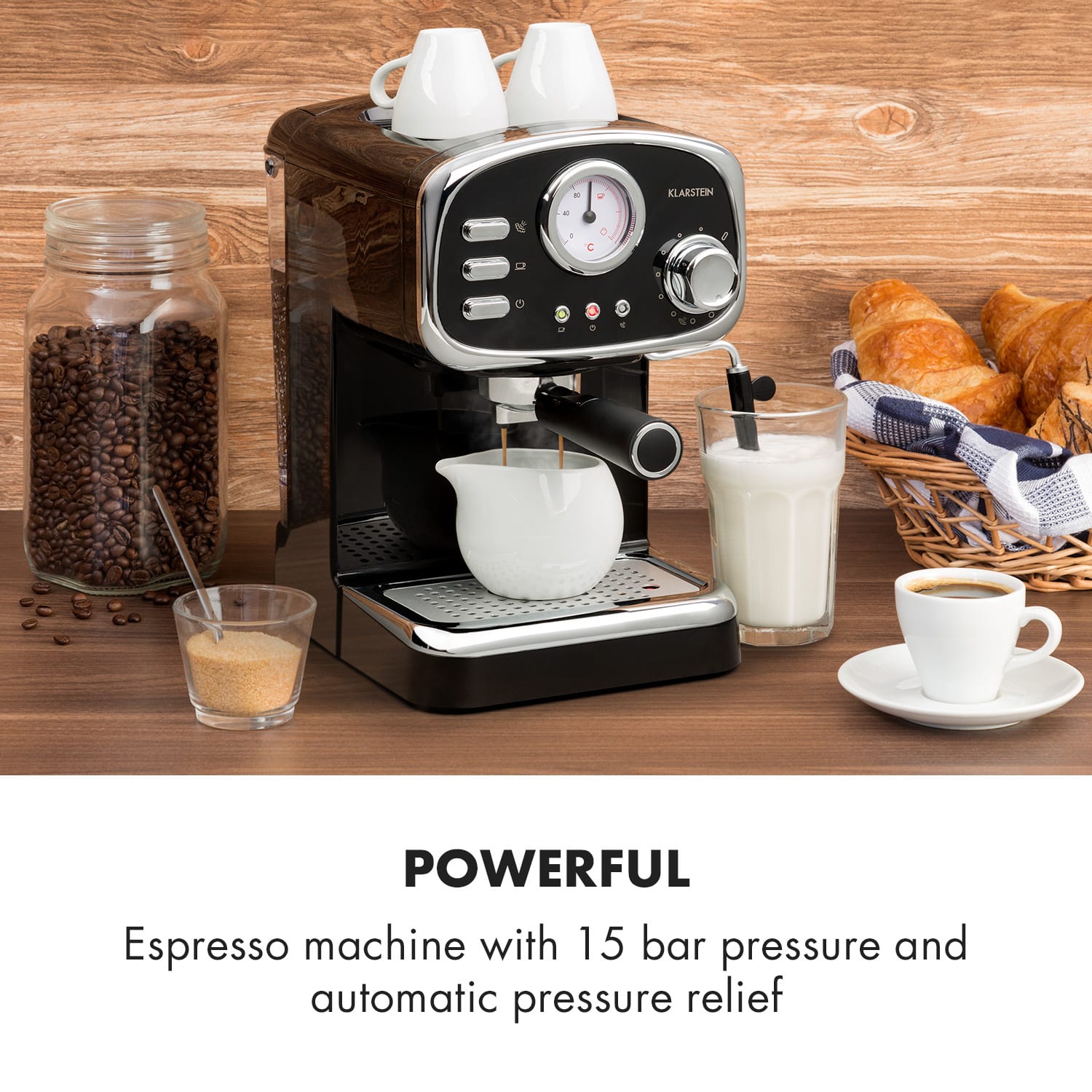 Klarstein Espressionata Gusto, pákový kávovar, 1100 W, 15 bar – Obrázok 2
