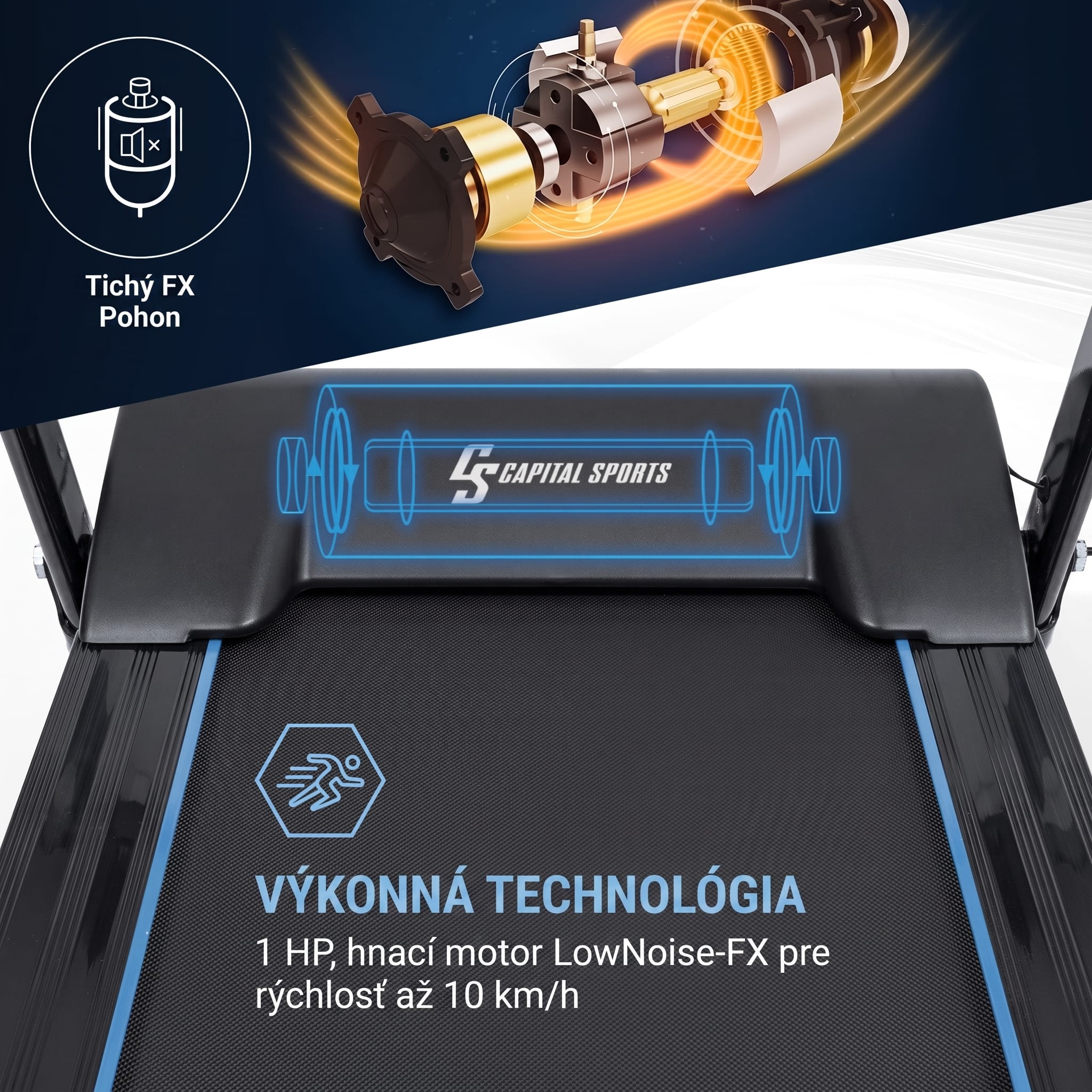 Capital Sports Pacemaker F60, bežecký pás, 1,0 HP, samopremazávací, Bluetooth – Obrázok 5