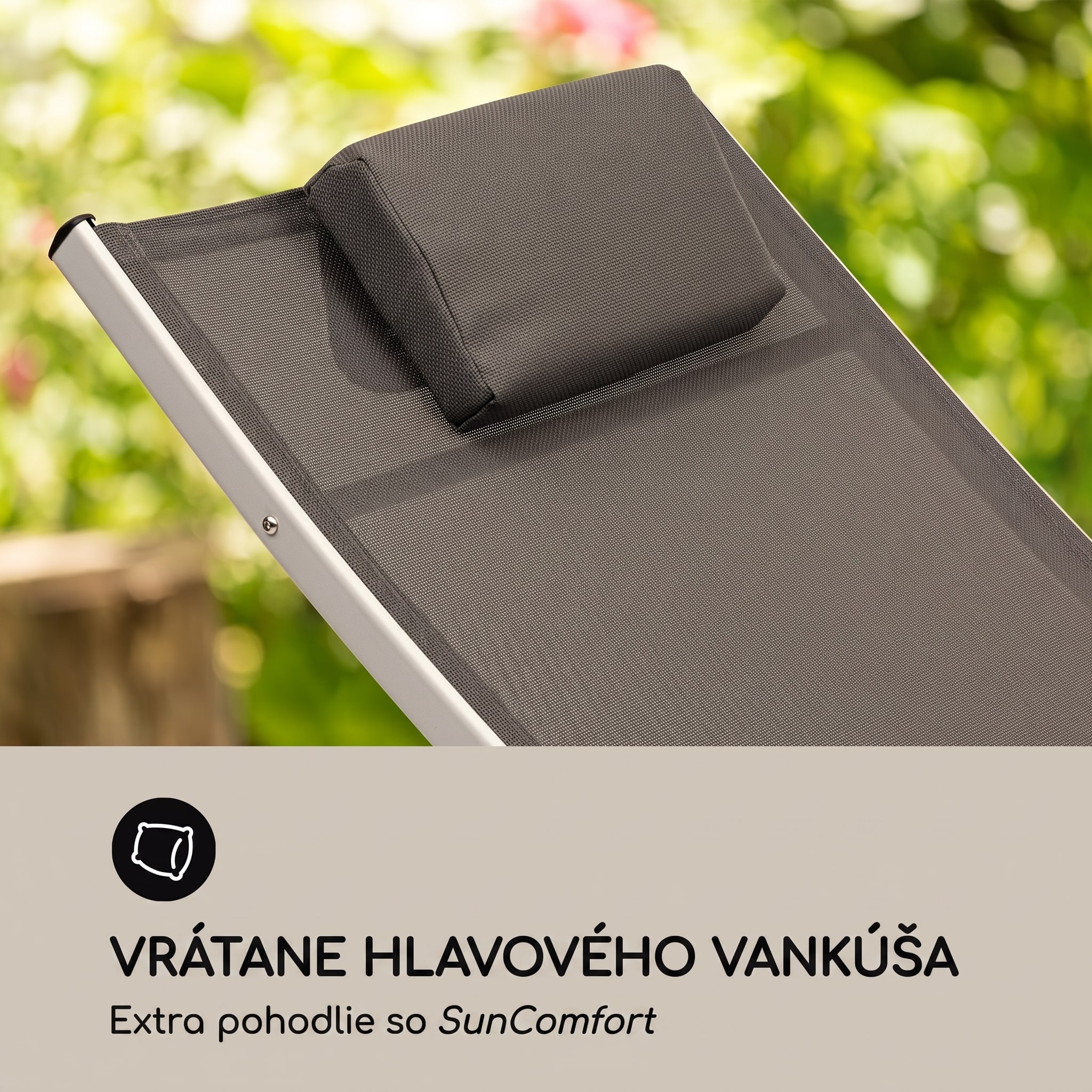 Blumfeldt Sun Valley skladacie záhradné lehátko s vankúšom, sivé – Obrázok 4
