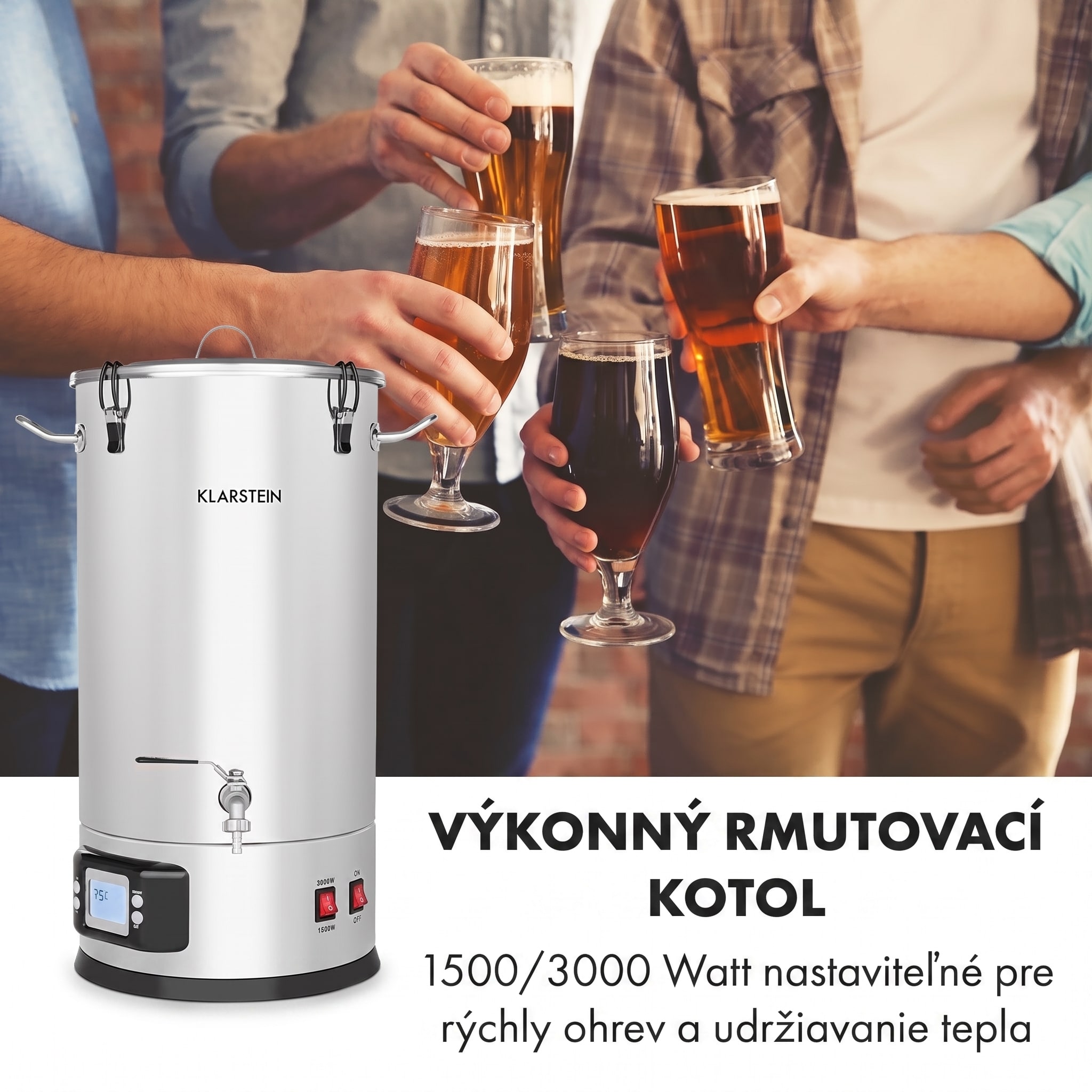 Klarstein Maischfest 30, sladový kotol, 5 dielov, 30 l, 1500/3000 W, dotykový LCD, nehrdzavejúca oceľ – Obrázok 2