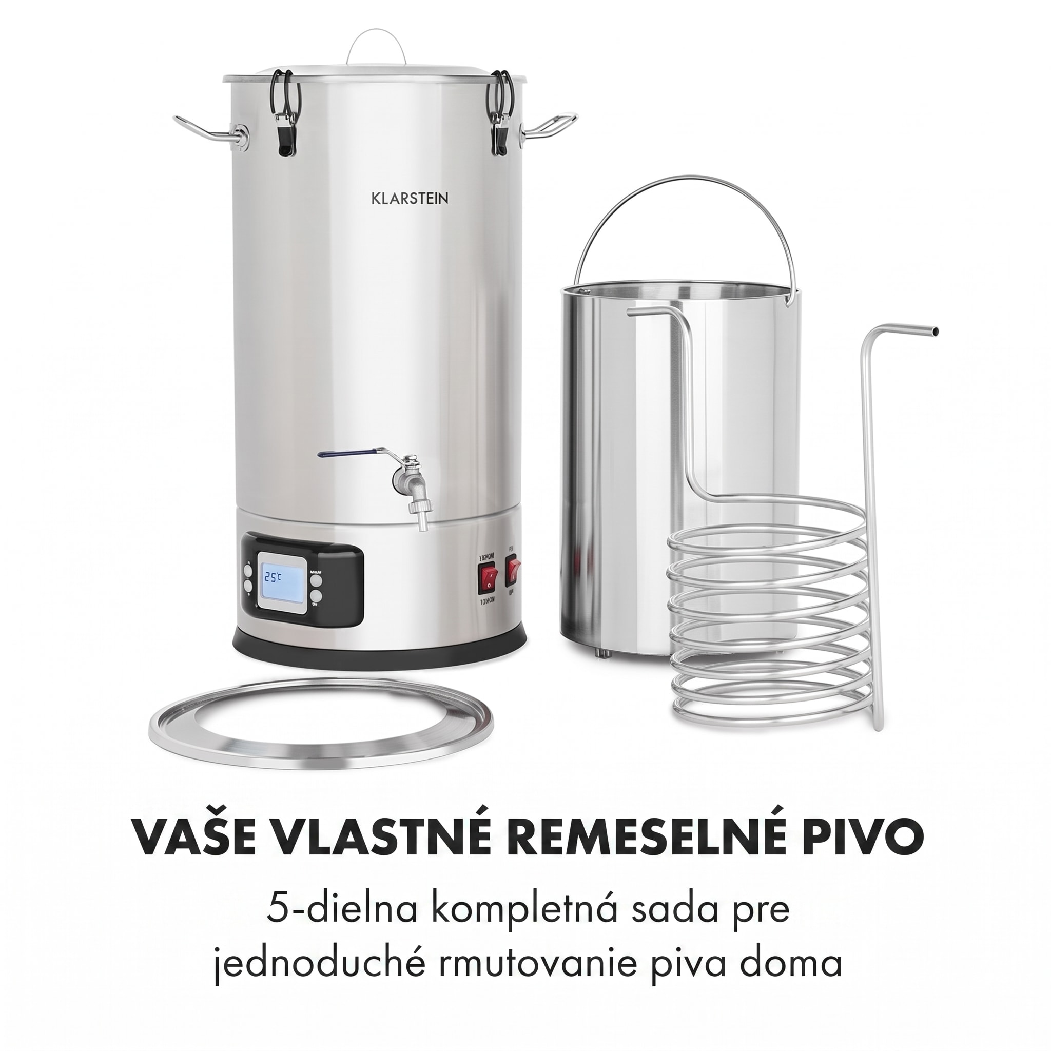 Klarstein Maischfest 30, sladový kotol, 5 dielov, 30 l, 1500/3000 W, dotykový LCD, nehrdzavejúca oceľ – Obrázok 4
