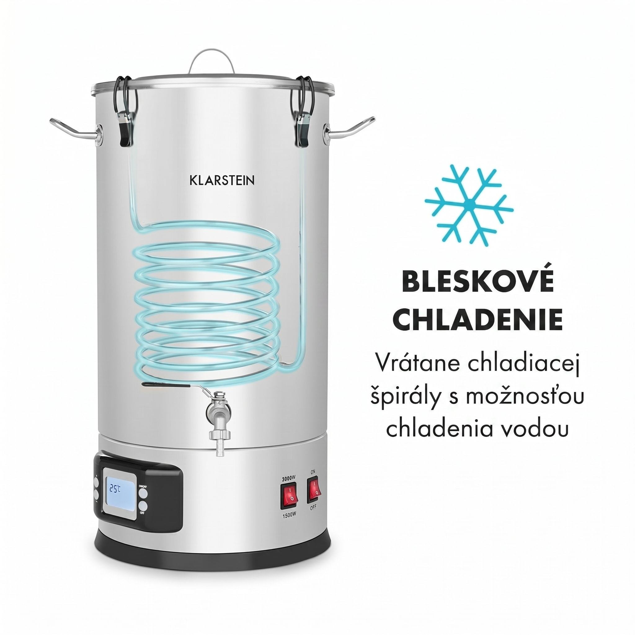 Klarstein Maischfest 30, sladový kotol, 5 dielov, 30 l, 1500/3000 W, dotykový LCD, nehrdzavejúca oceľ – Obrázok 5