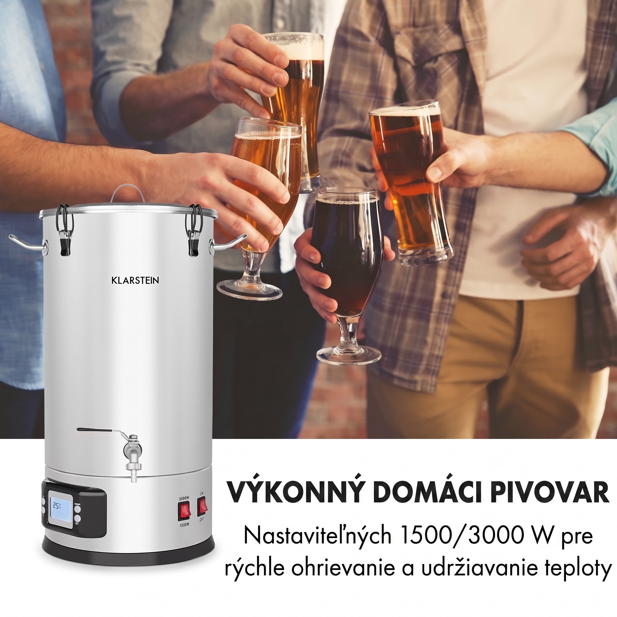 Klarstein Maischfest 35, sladový kotol, 5 dielov, 35 l, 1500/3000 W, dotykový LCD, nehrdzavejúca oceľ – Obrázok 2