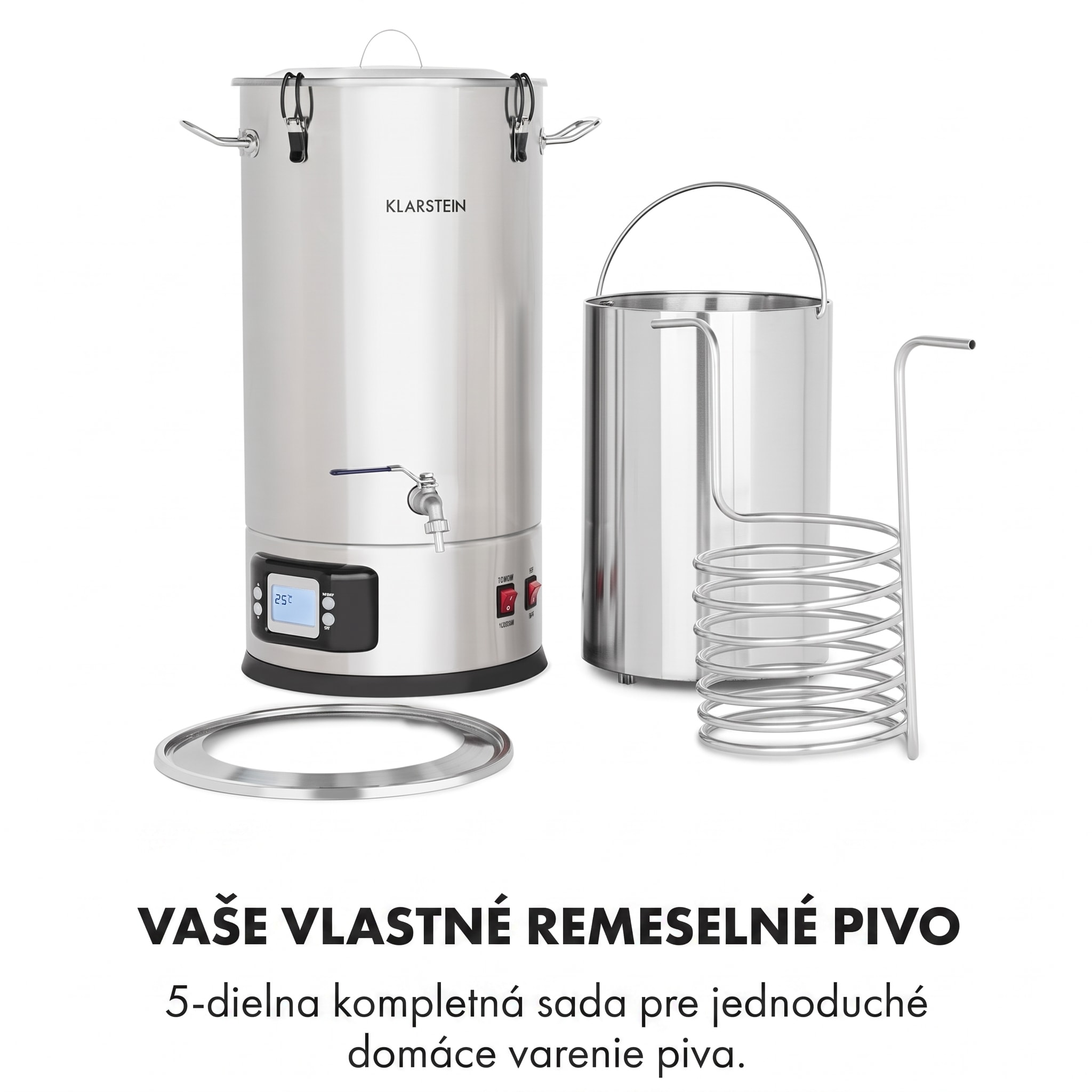 Klarstein Maischfest 35, sladový kotol, 5 dielov, 35 l, 1500/3000 W, dotykový LCD, nehrdzavejúca oceľ – Obrázok 4