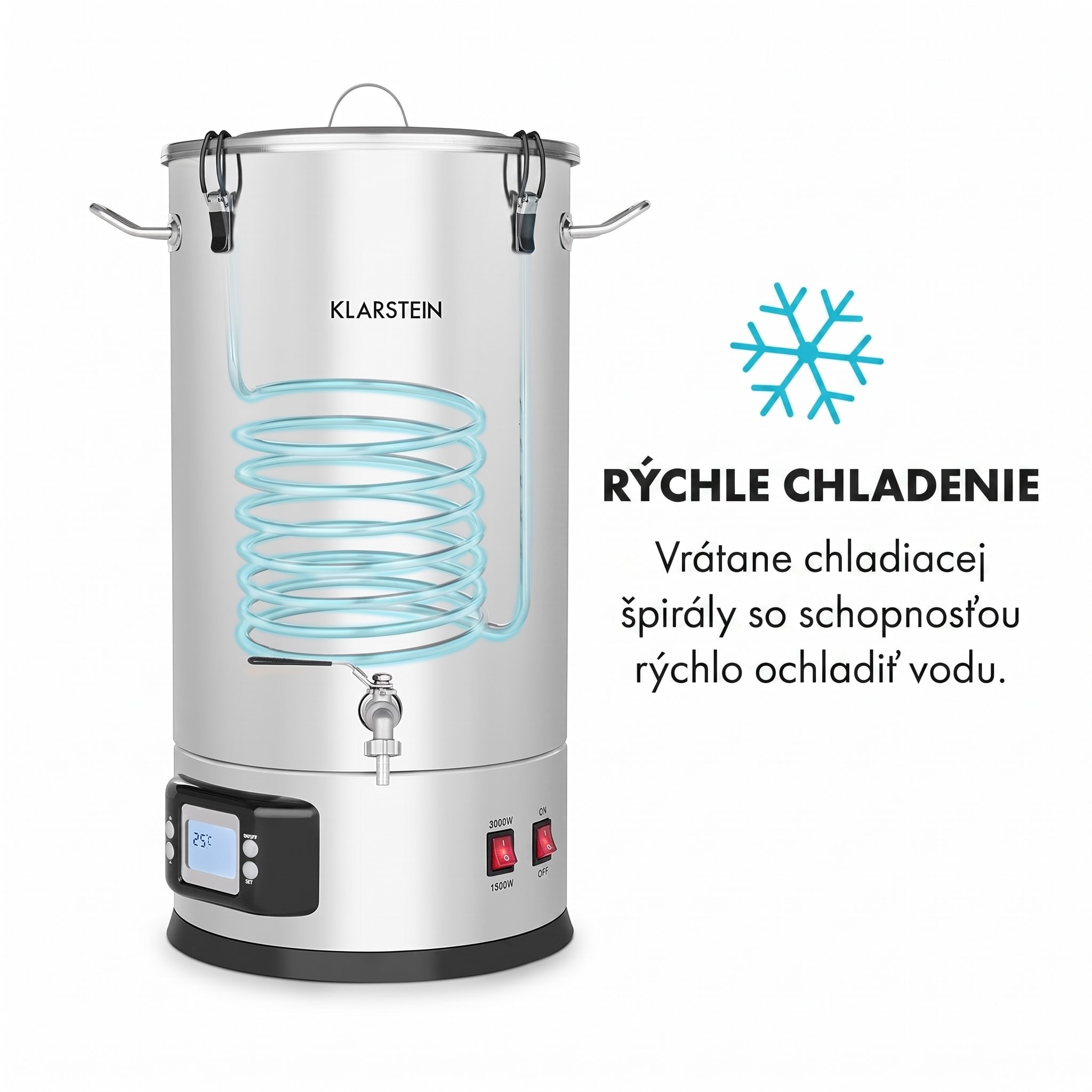 Klarstein Maischfest 35, sladový kotol, 5 dielov, 35 l, 1500/3000 W, dotykový LCD, nehrdzavejúca oceľ – Obrázok 5