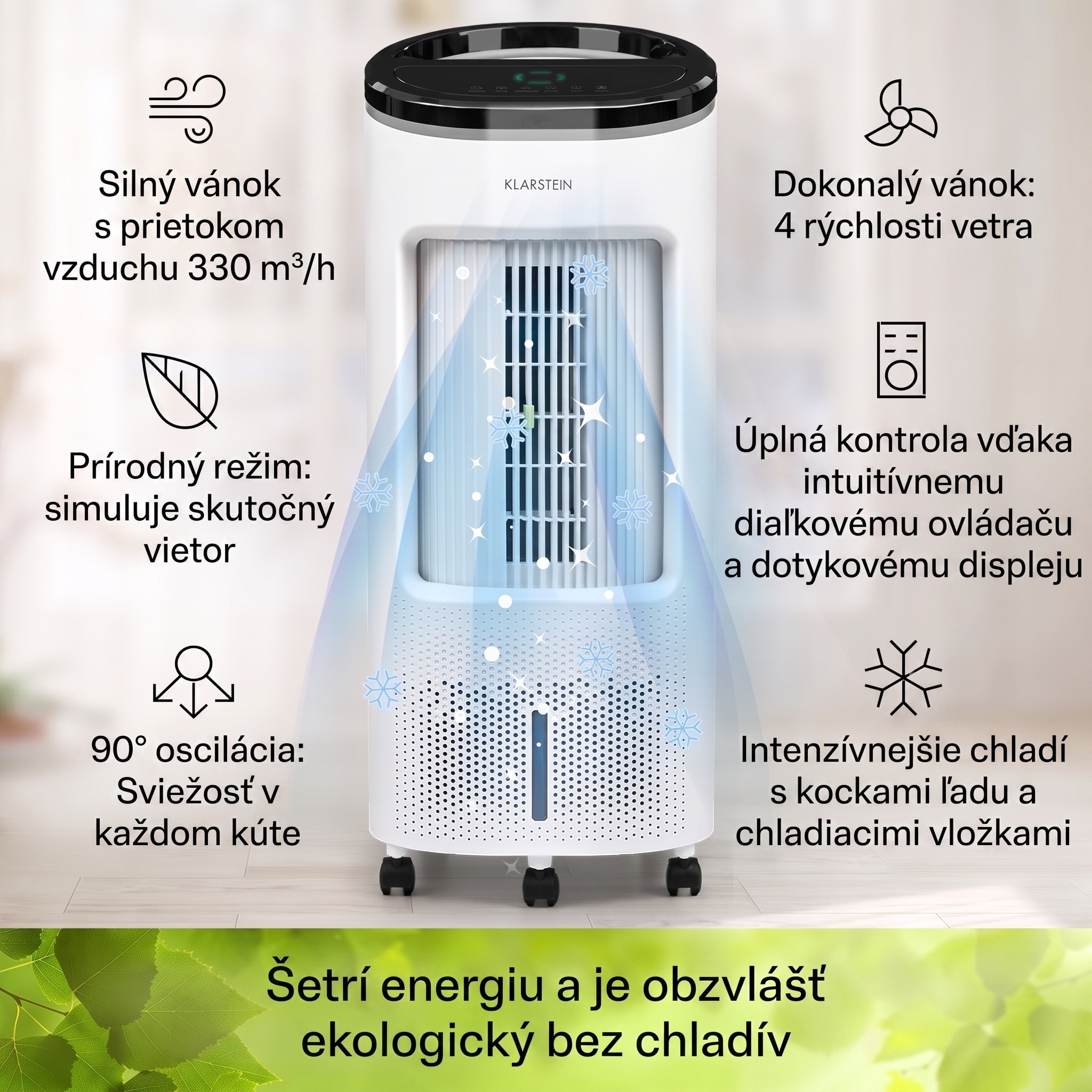 Klarstein IceWind Plus, 4 v 1 ochladzovač vzduchu, ventilátor, zvlhčovač vzduchu, čistička vzduchu, ionizátor, 65 W, 330 m³/h, 7 l, 4 rýchlosti, oscilácia, časovač, diaľkový ovládač, mobilný – Obrázok 3