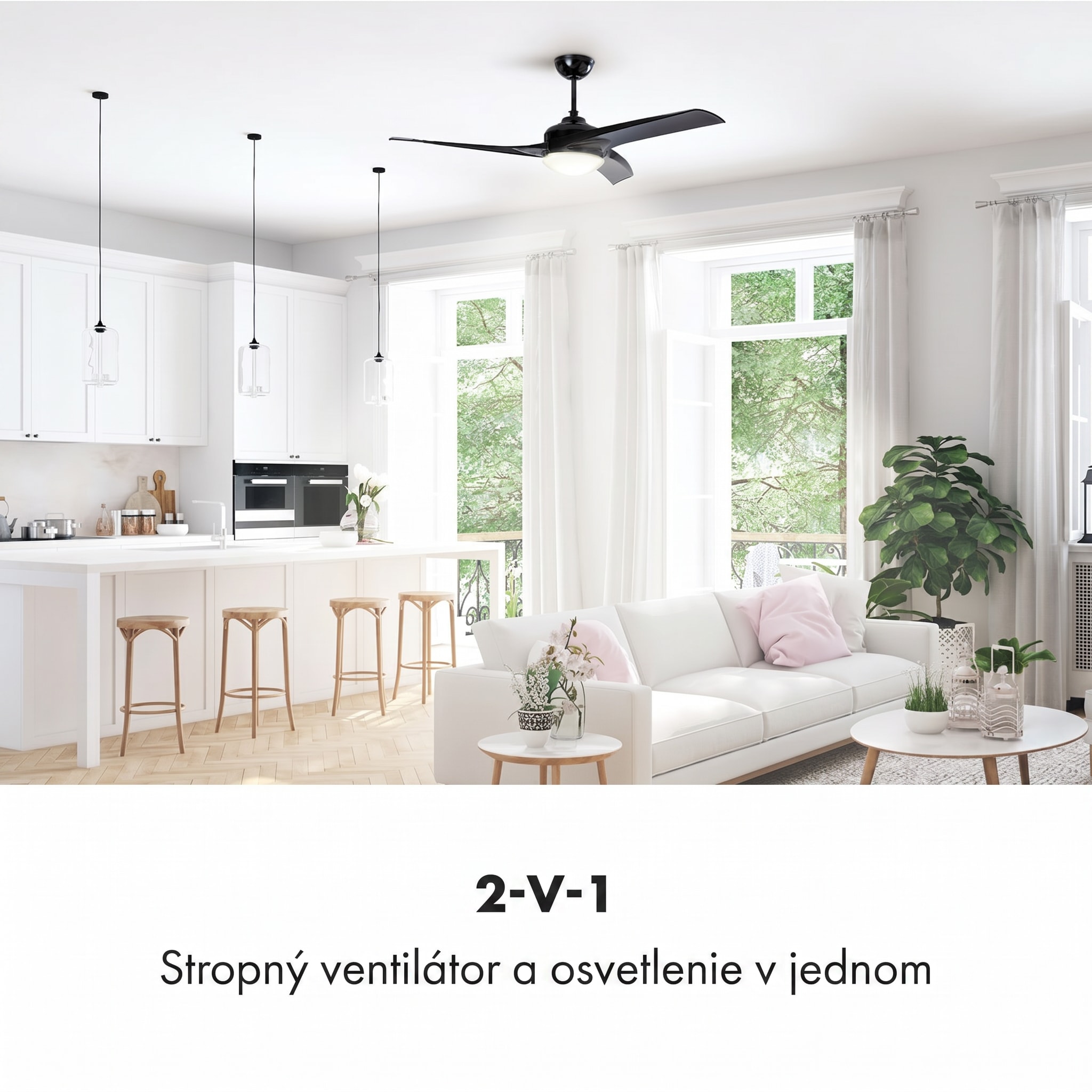Klarstein Figo, stropný ventilátor, 52" (132 cm) Ø, výkon: 55 W, čierny – Obrázok 2