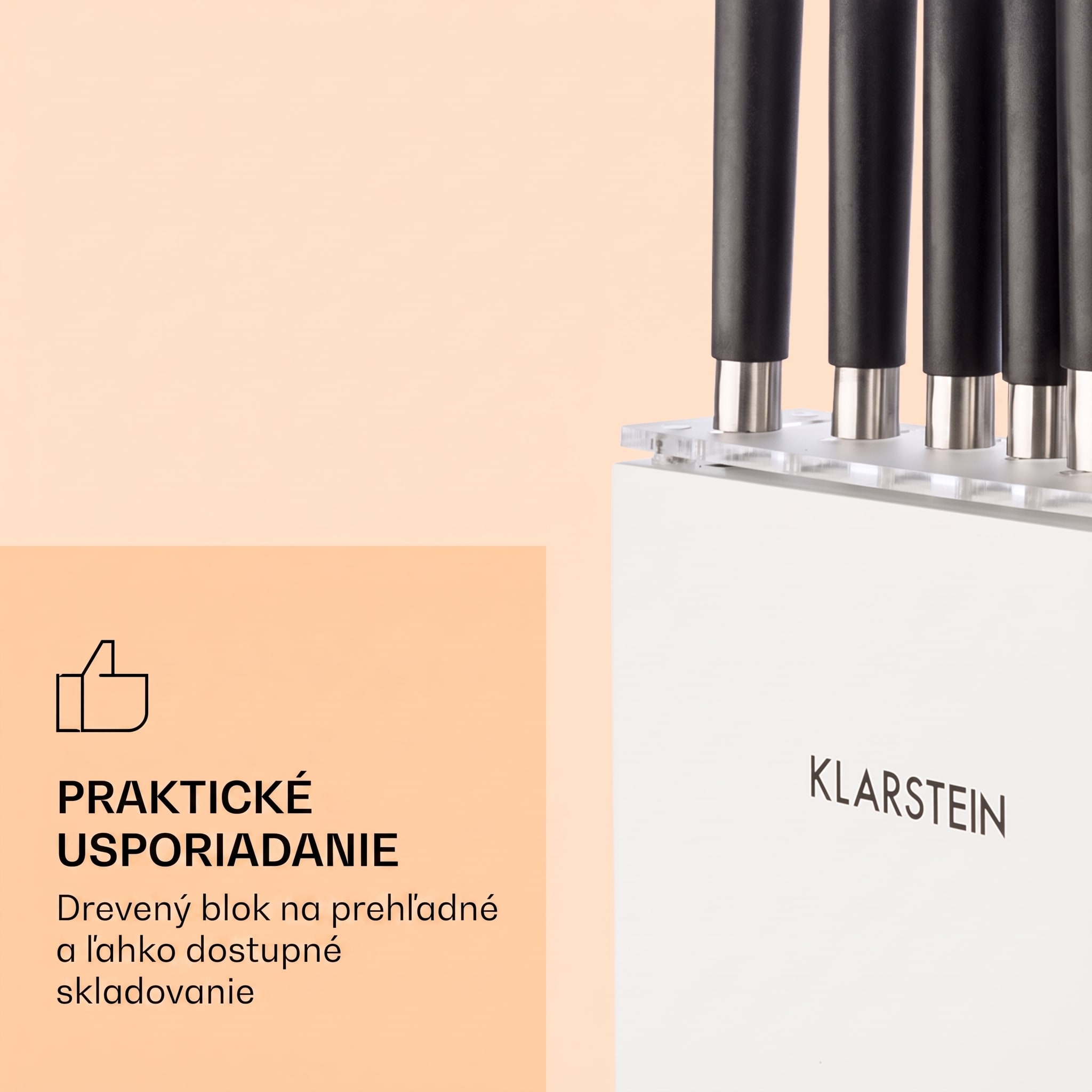 Klarstein Kitano Plus sada nožov 9-dielna s dreveným blokom a bielou bambusovou doskou na krájanie – Obrázok 5
