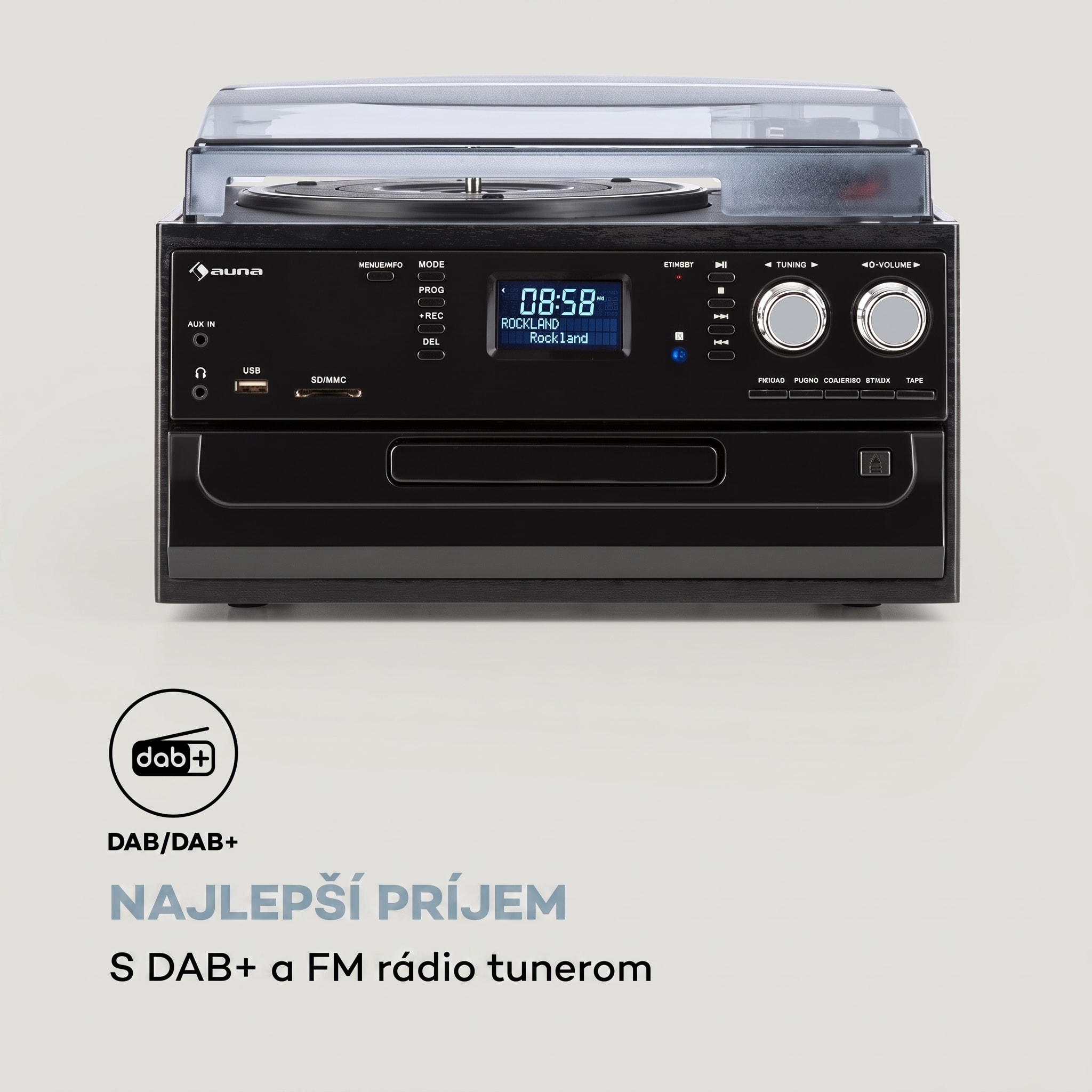 Auna Oakland DAB, retro stereo systém, DAB+/FM, BT funkcia, vinyl, CD, kazetový prehárvač – Obrázok 3