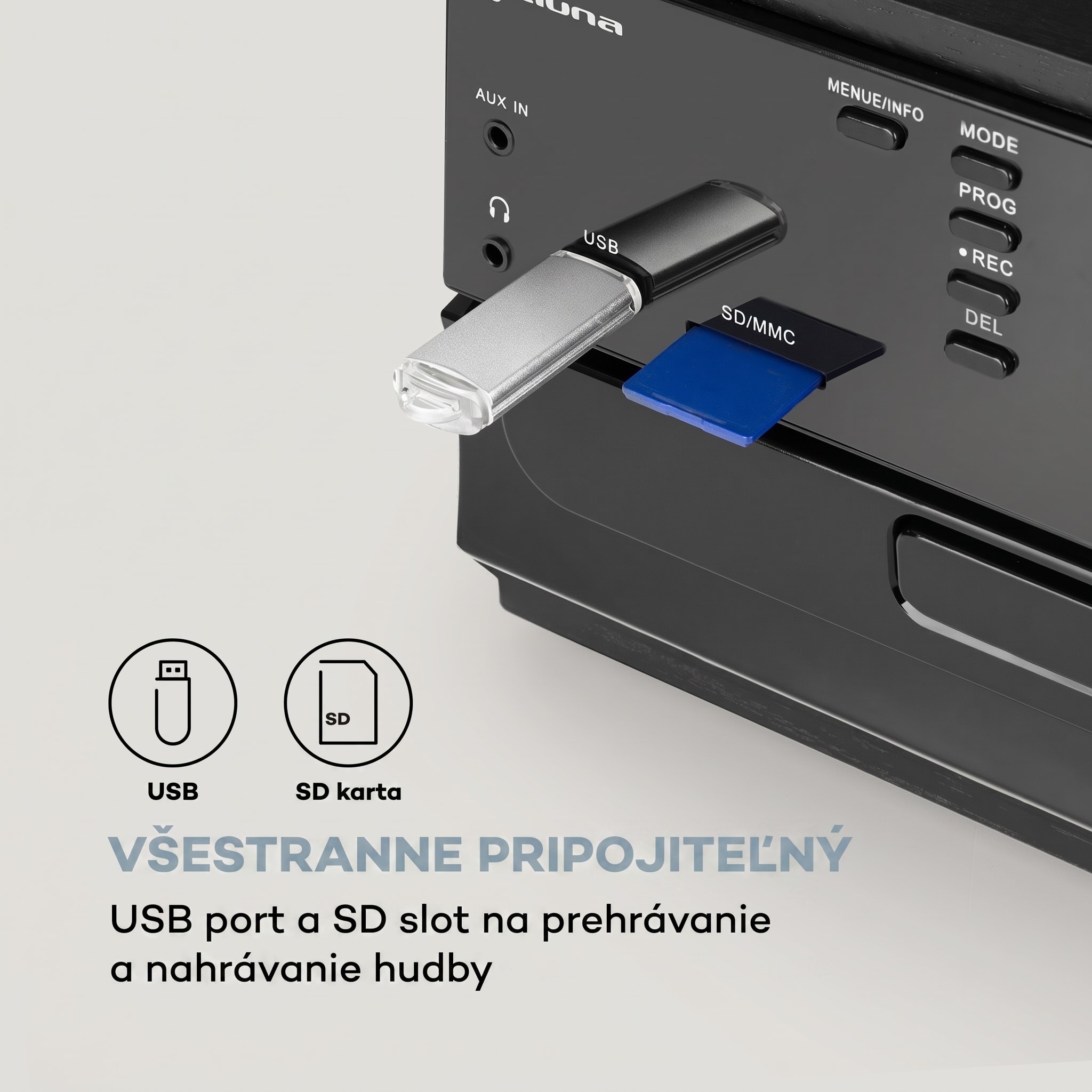 Auna Oakland DAB, retro stereo systém, DAB+/FM, BT funkcia, vinyl, CD, kazetový prehárvač – Obrázok 4