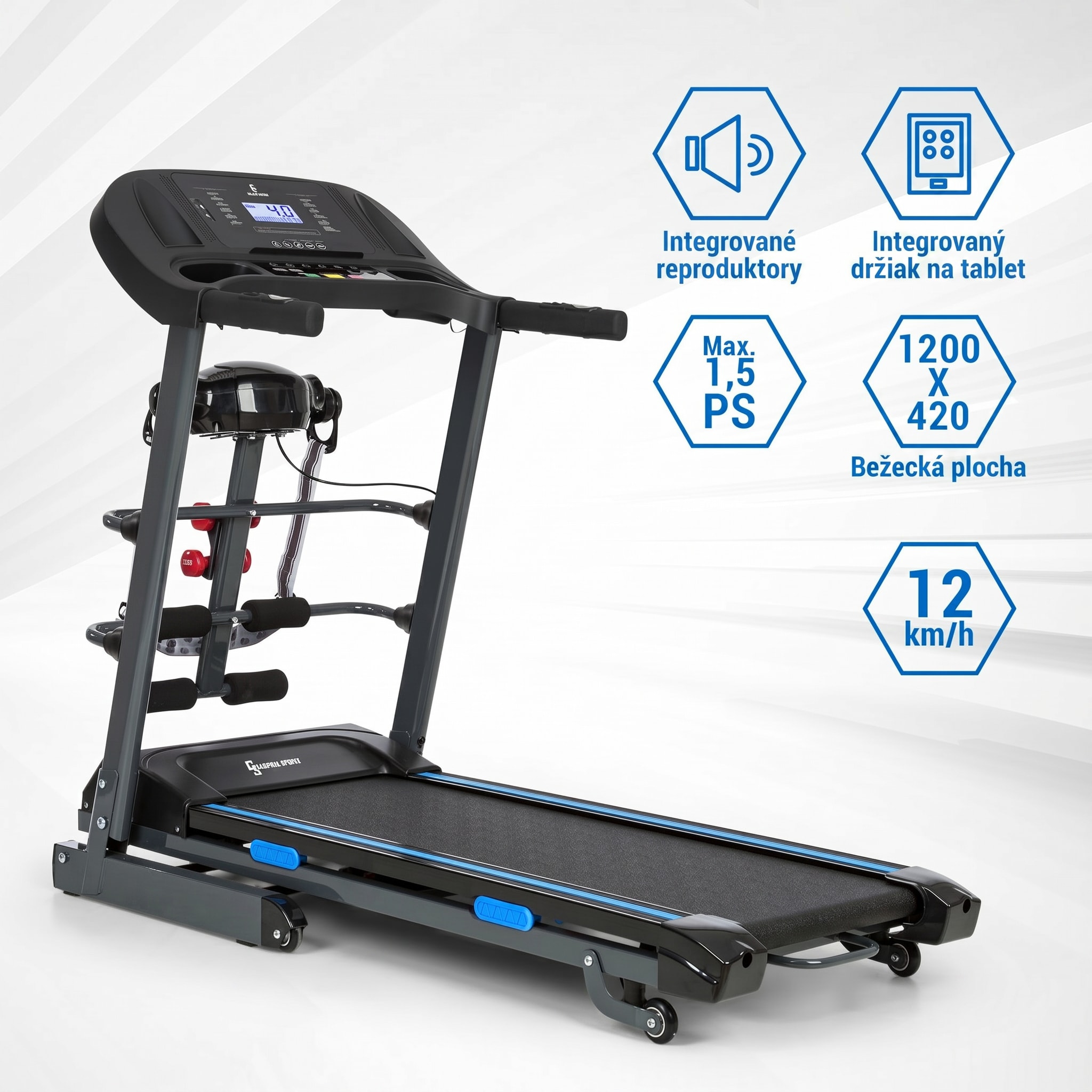 Capital Sports Pacemaker F120 Pro, bežecký pás, 4P-AntiShock Suspension, masážna stanica – Obrázok 2