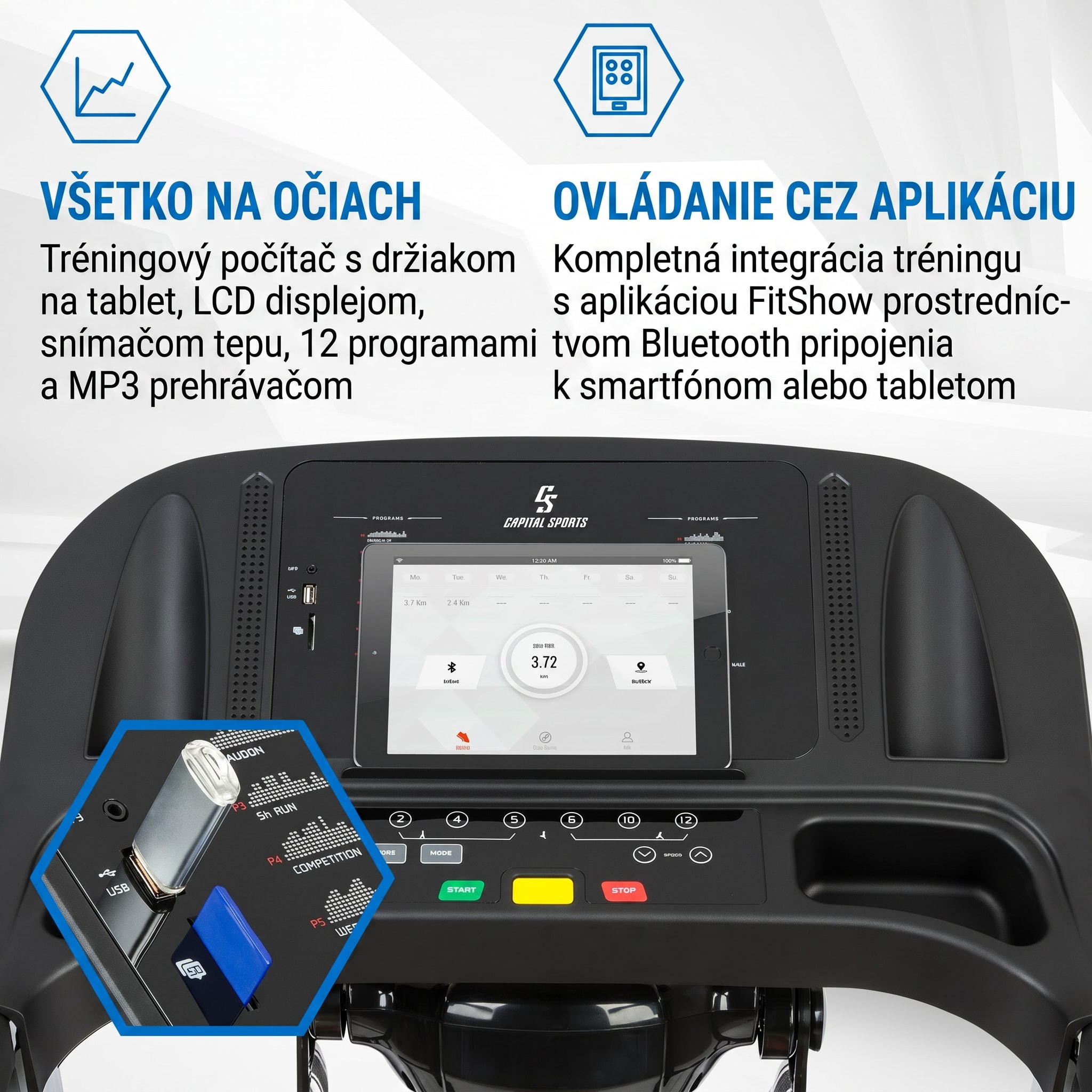 Capital Sports Pacemaker F120 Pro, bežecký pás, 4P-AntiShock Suspension, masážna stanica – Obrázok 4