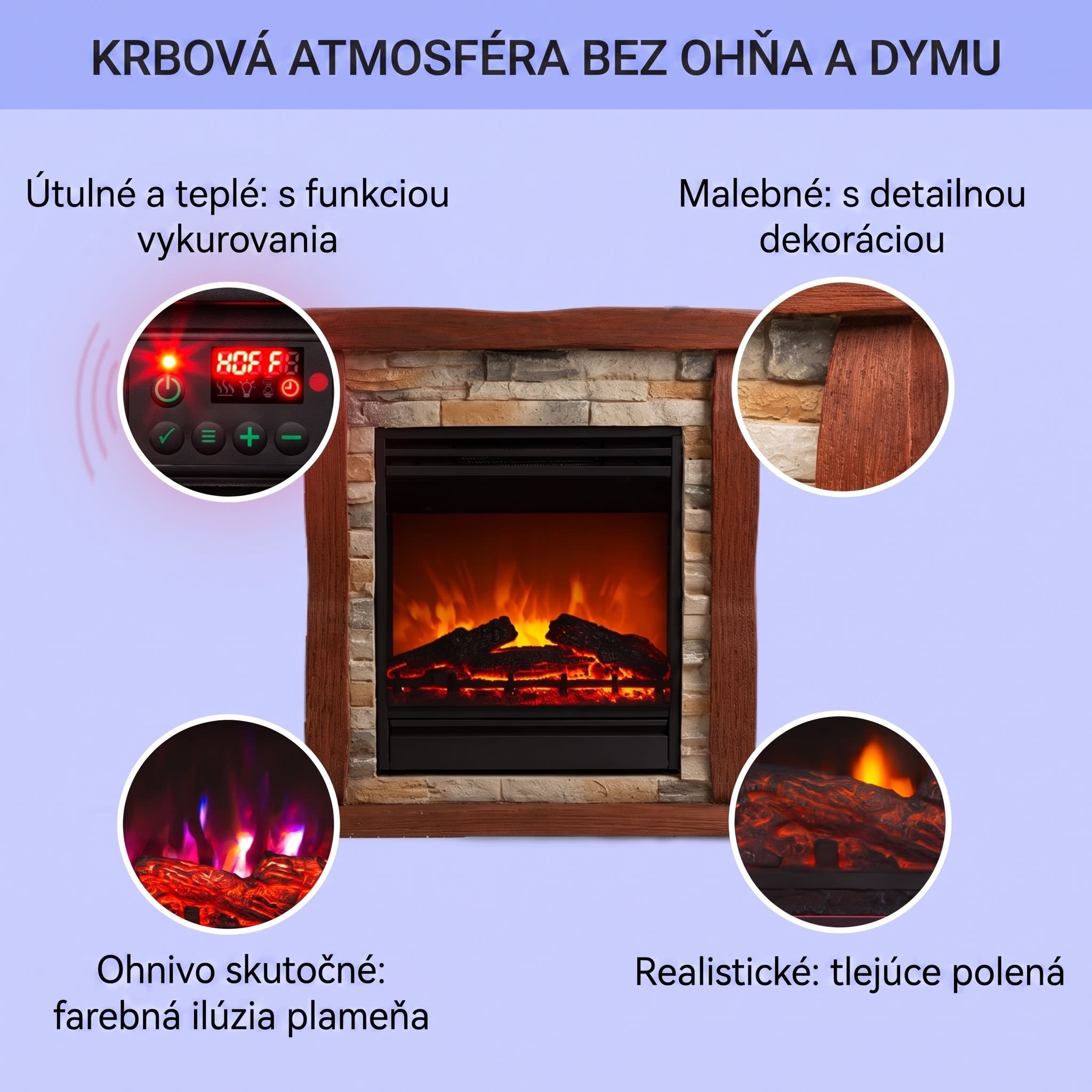 Klarstein Lienz, elektrický krb, 1800 W, vzhľad kameňa, polystone, diaľkové ovládanie – Obrázok 2