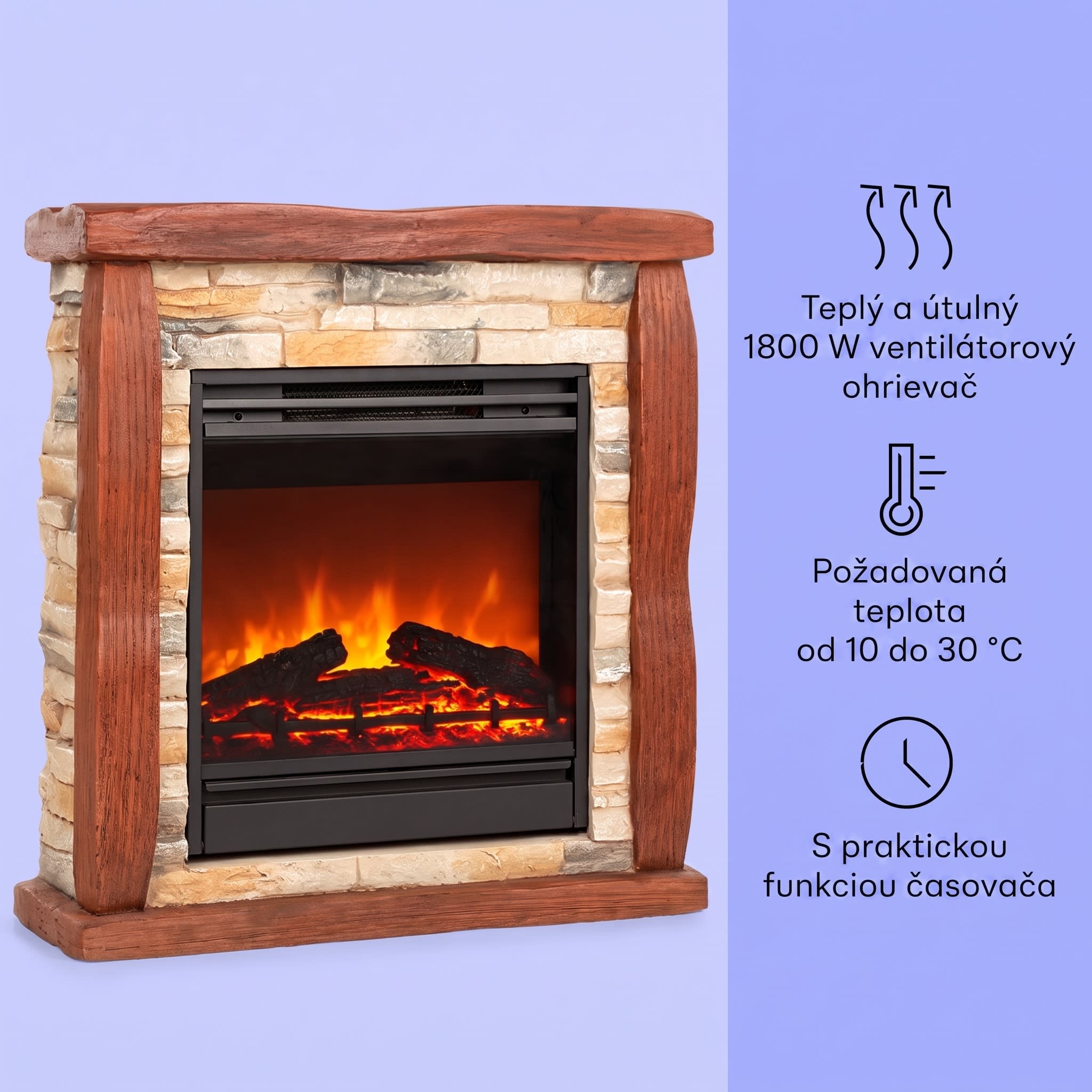 Klarstein Lienz, elektrický krb, 1800 W, vzhľad kameňa, polystone, diaľkové ovládanie – Obrázok 3