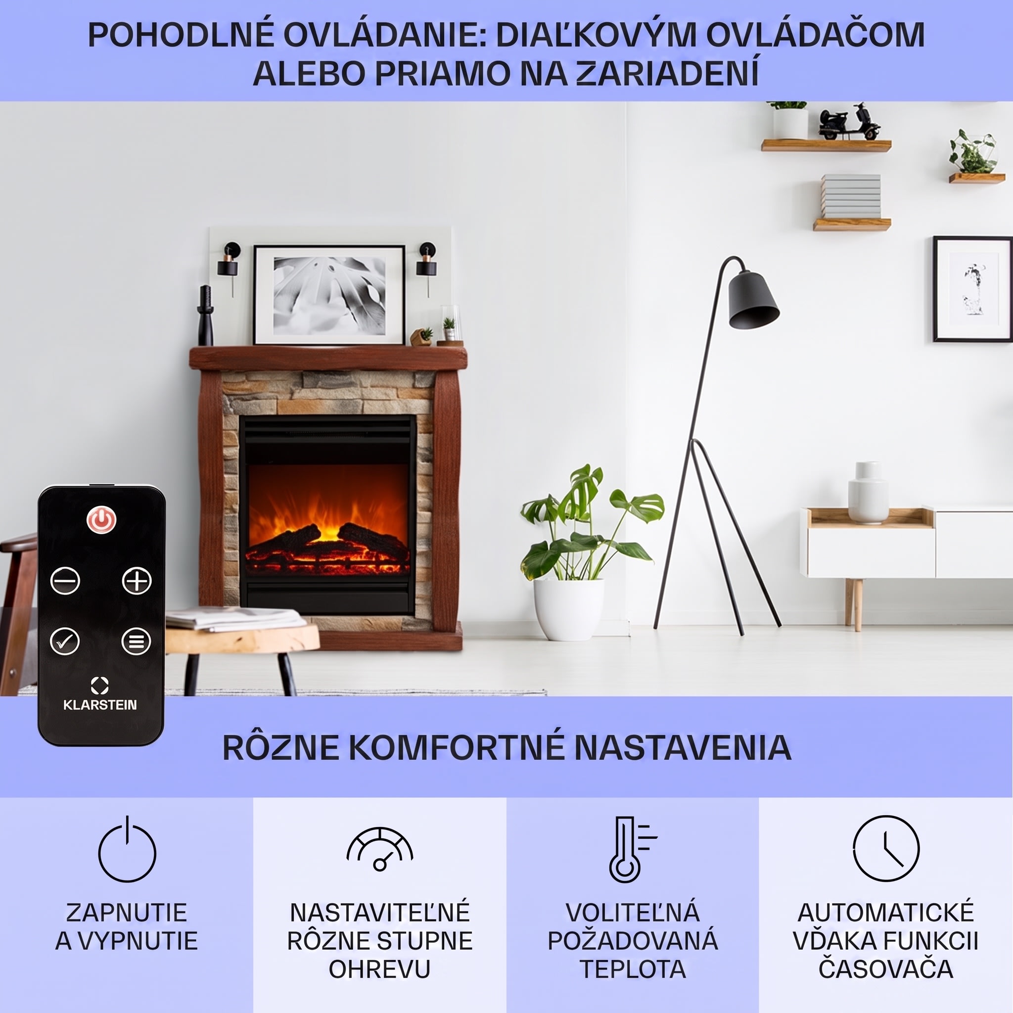Klarstein Lienz, elektrický krb, 1800 W, vzhľad kameňa, polystone, diaľkové ovládanie – Obrázok 5