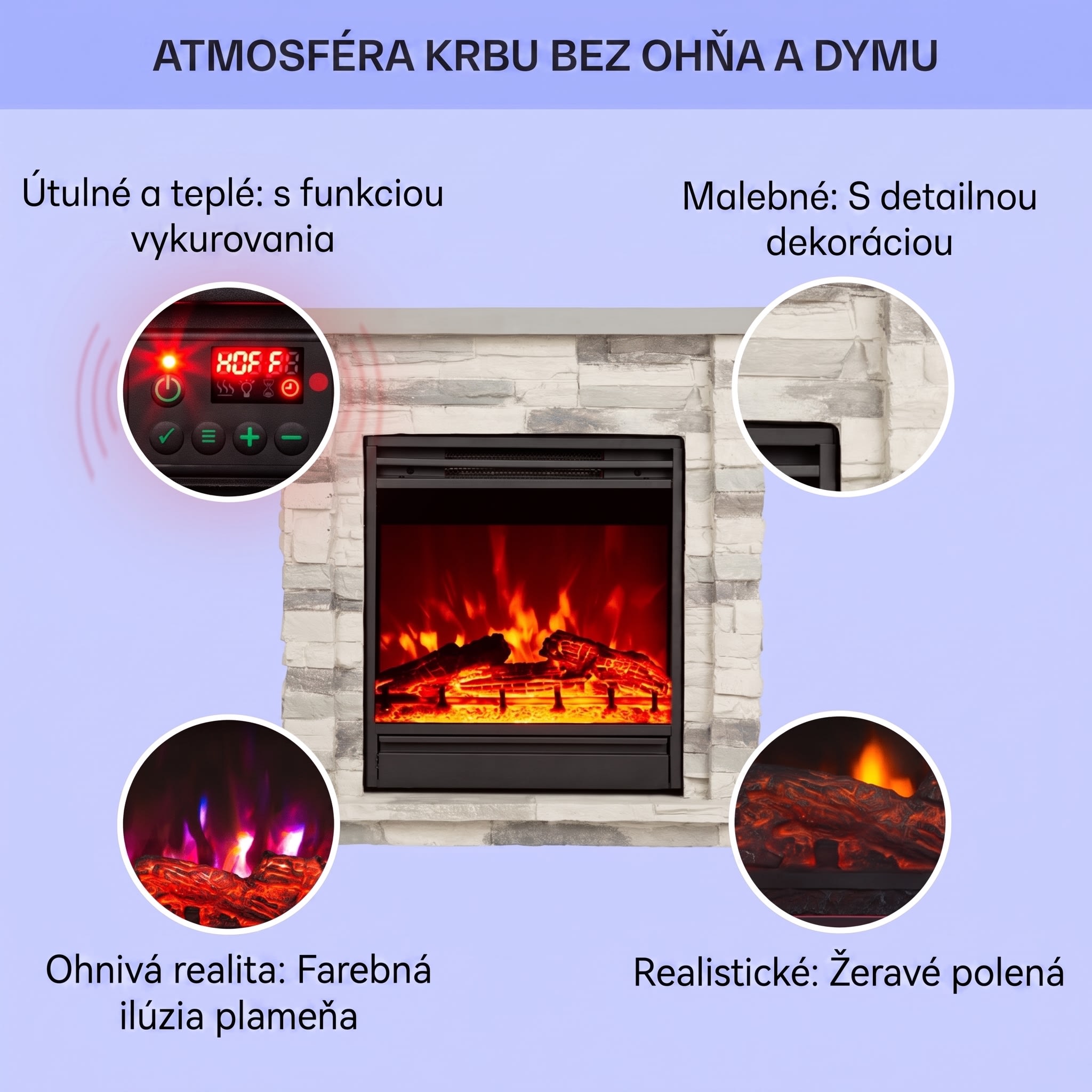 Klarstein Lienz, elektrický krb, 1800 W, vzhľad kameňa, diaľkové ovládanie, svetlosivý – Obrázok 2