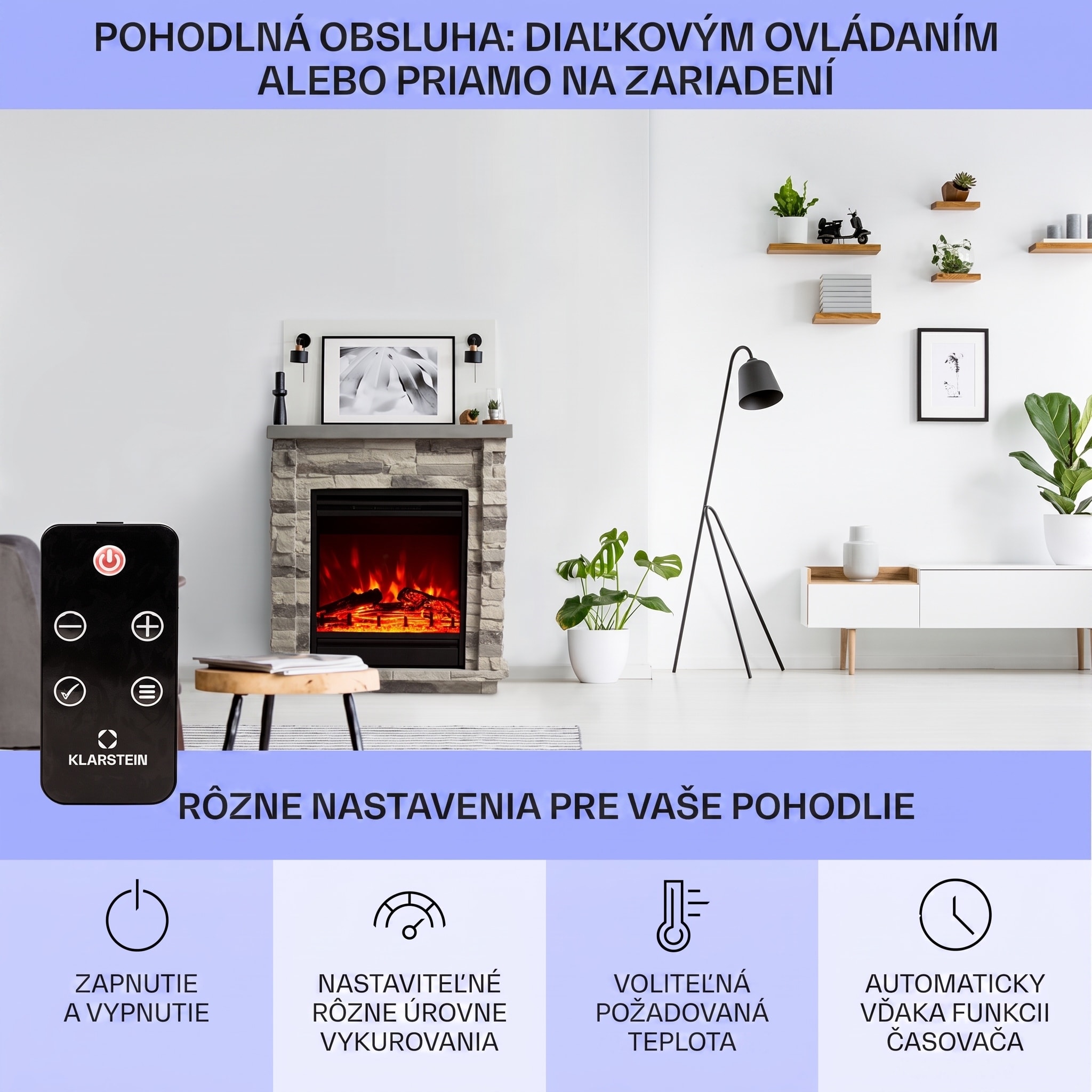 Klarstein Lienz, elektrický krb, 1800 W, vzhľad kameňa, diaľkové ovládanie, svetlosivý – Obrázok 5