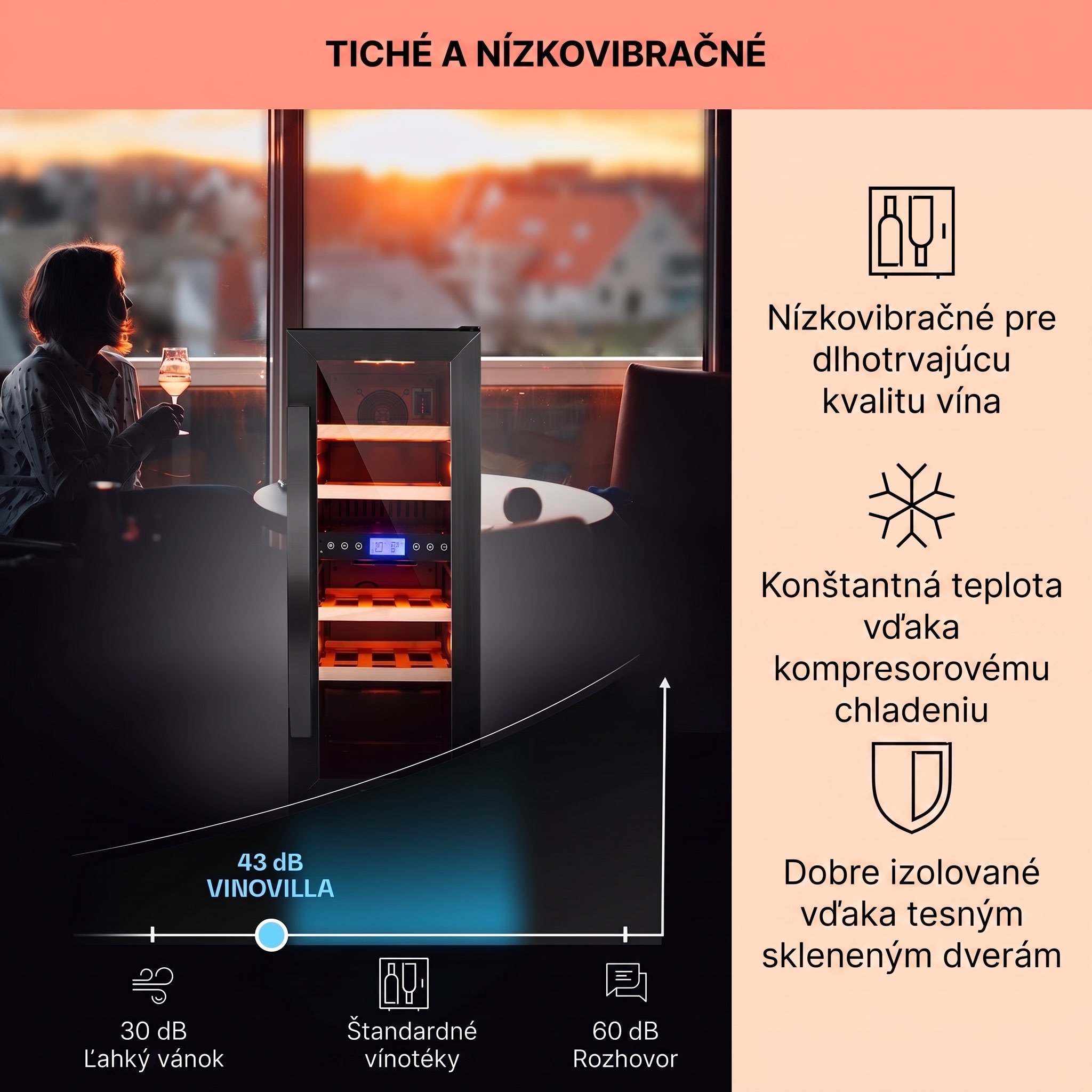 Klarstein Vinovilla 17 Built-in Duo Onyx Edition, dvojzónová vinotéka, 53 l, 17 fliaš, 3-farebné LED osvetlenie, sklenené dvere – Obrázok 4