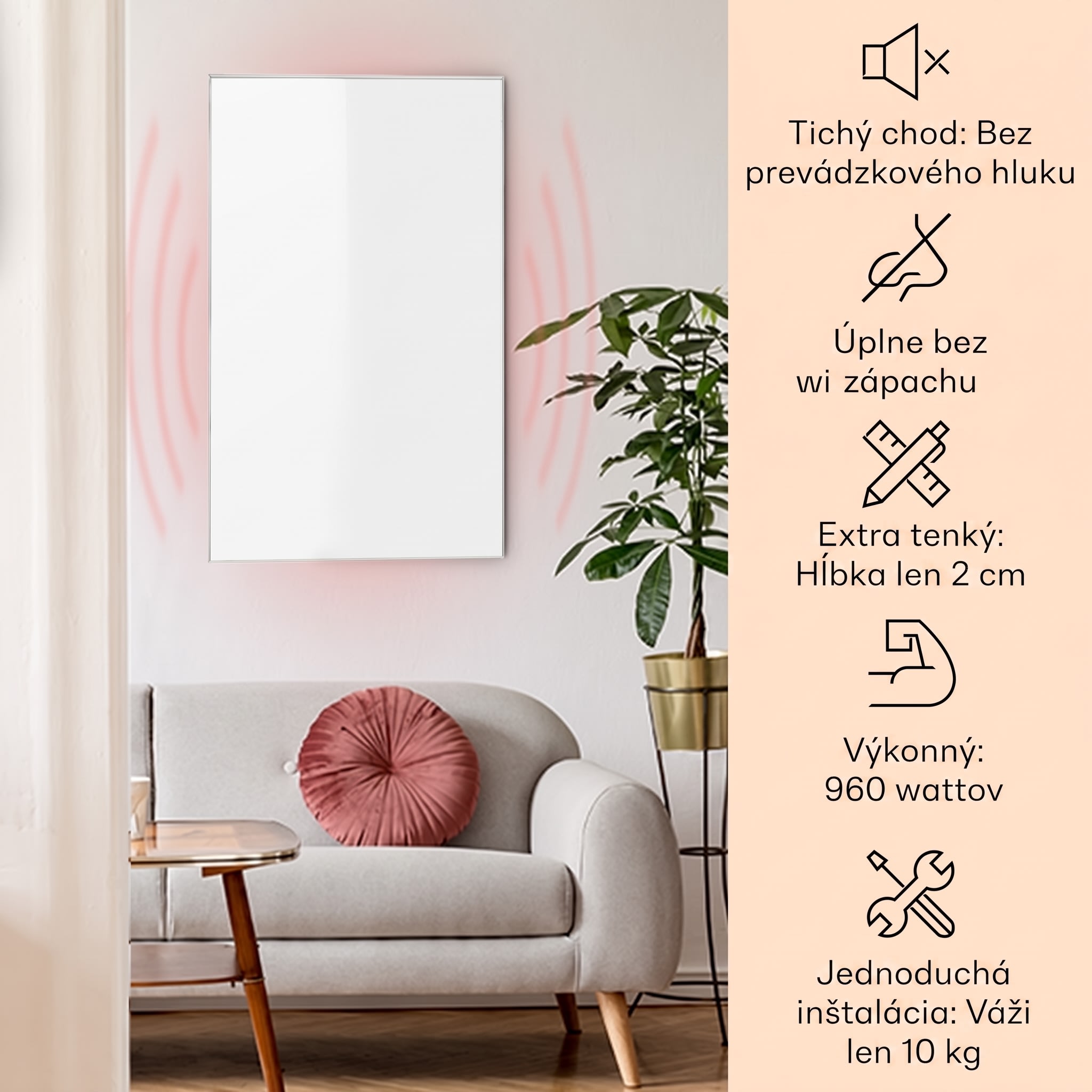 Klarstein Wonderwall Air 96, infračervený ohrievač, 120 x 81 cm, 960 W, nástenná montáž, diaľkový ovládač, biely – Obrázok 2