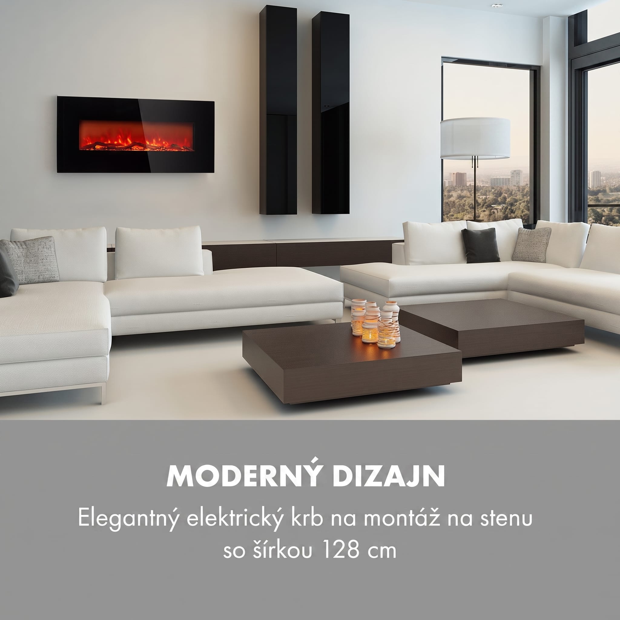 Klarstein Lausanne Long, elektrický krb, 1600 W, 2 úrovne ohrevu, 128 cm – Obrázok 2