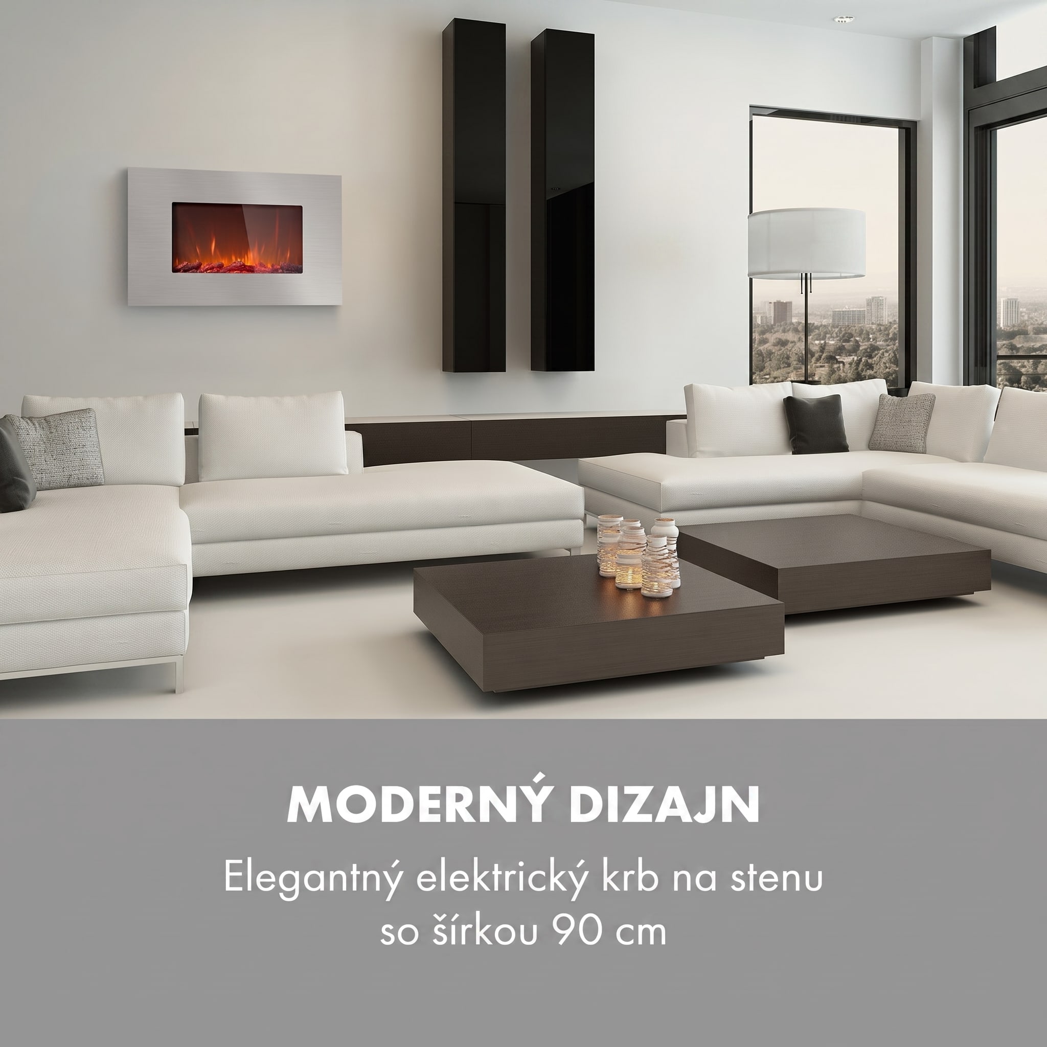 Klarstein Lausanne Luxe, elektrický krb, 2000 W, 2 úrovne ohrevu, 90 cm, nehrdzavejúca oceľ – Obrázok 2