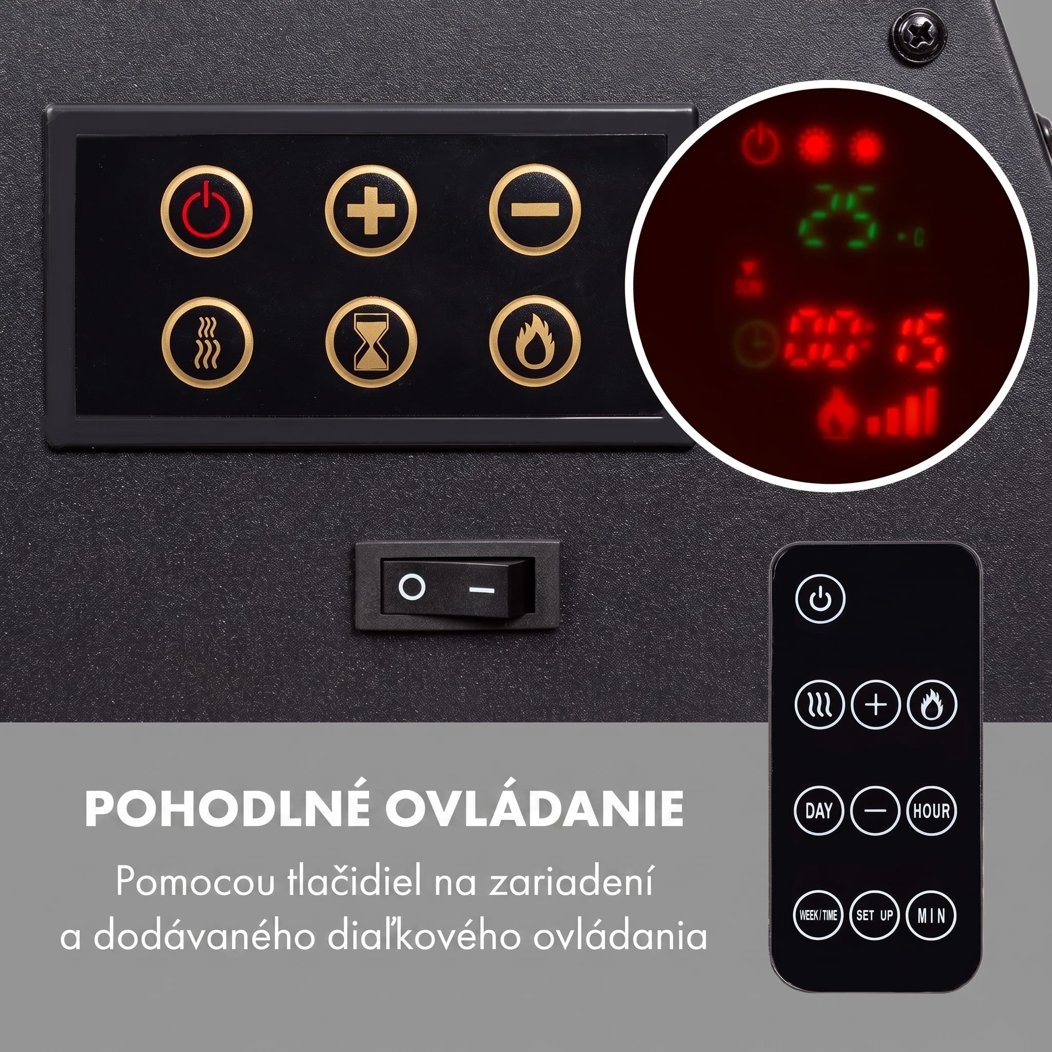 Klarstein Lausanne Luxe, elektrický krb, 2000 W, 2 úrovne ohrevu, 90 cm, nehrdzavejúca oceľ – Obrázok 4