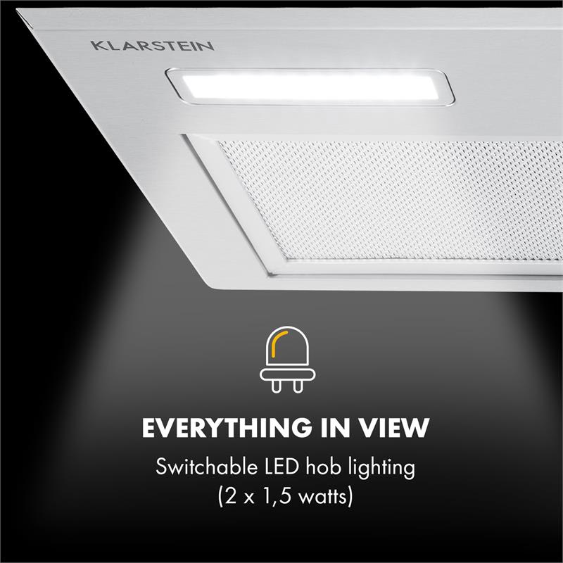 Klarstein Simplica, digestor, 52 cm, vstavaný, 440 m³/h, LED, nehrdzavejúca oceľ – Obrázok 5