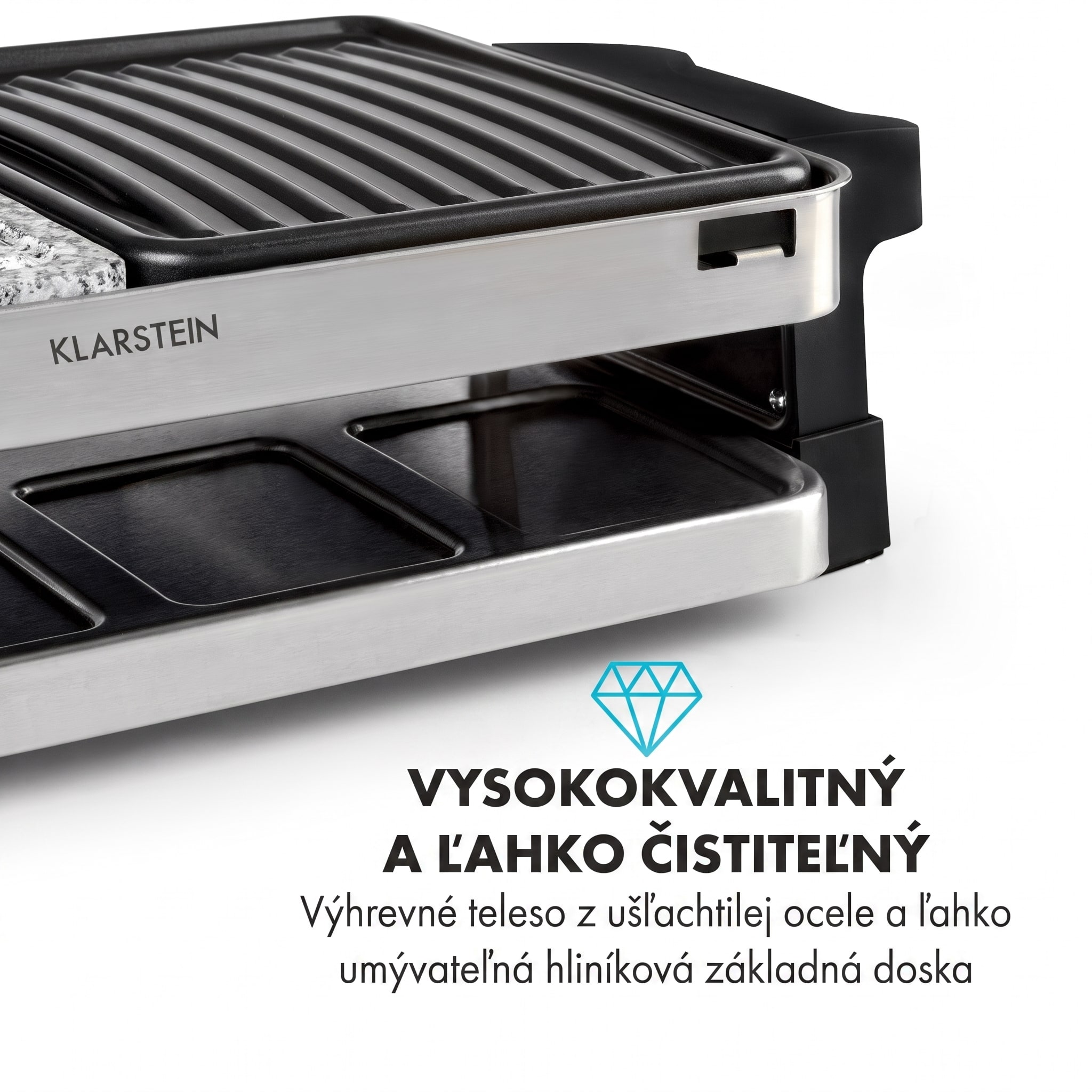 Klarstein Sirloin, raclette gril, 1500 W, hliník/kameň, pre 8 osôb, LED kontrolky – Obrázok 3