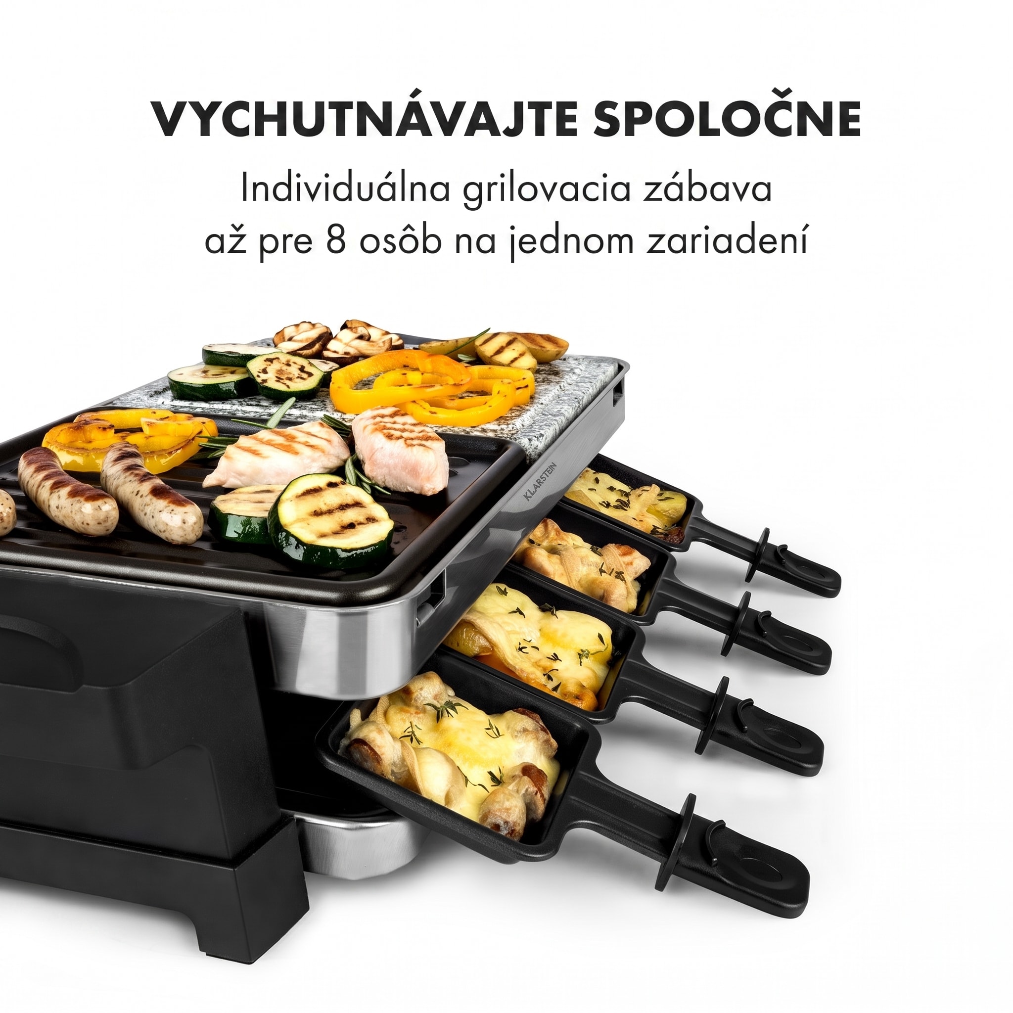 Klarstein Sirloin, raclette gril, 1500 W, hliník/kameň, pre 8 osôb, LED kontrolky – Obrázok 5