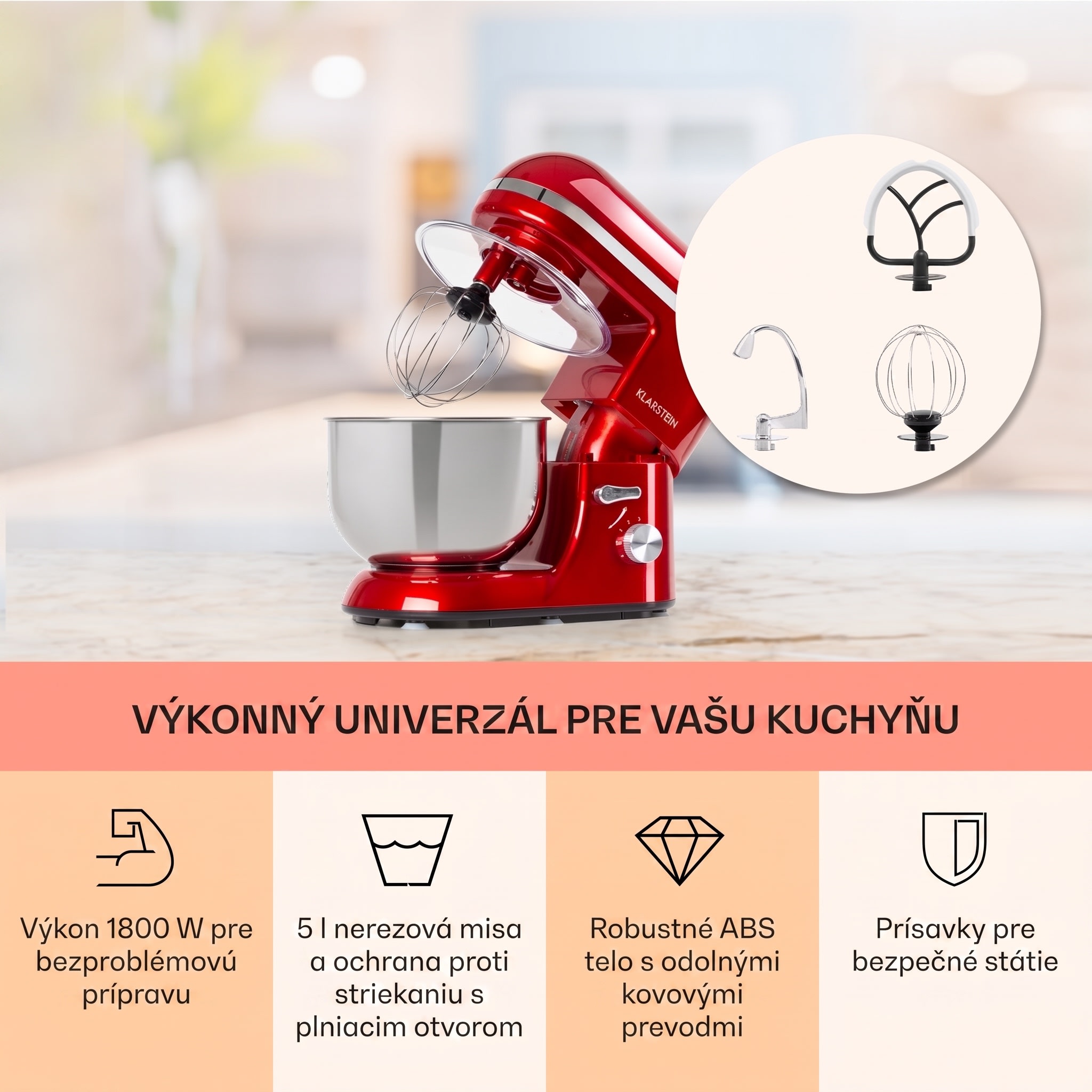 Klarstein Bella Elegance, kuchynský robot, 1800 W, 1,7 PS, 6 stupňov, 5 l – Obrázok 3