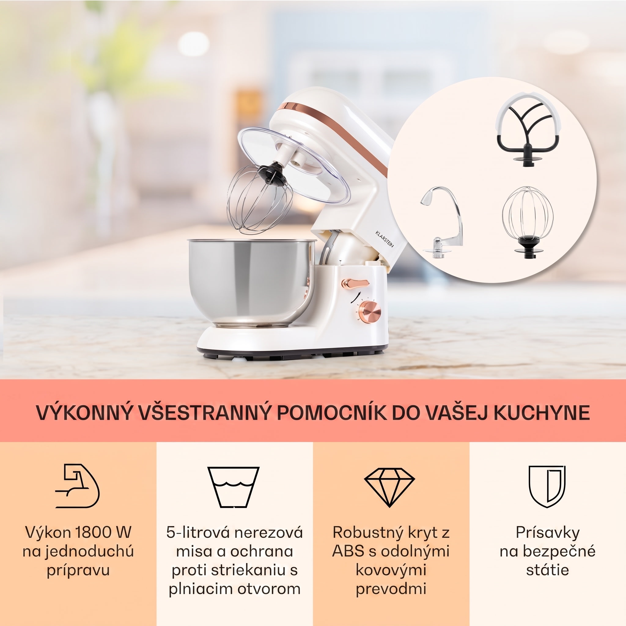 Klarstein Bella Elegance, kuchynský robot, 1800 W, 1,7 PS, 6 stupňov, 5 l – Obrázok 3