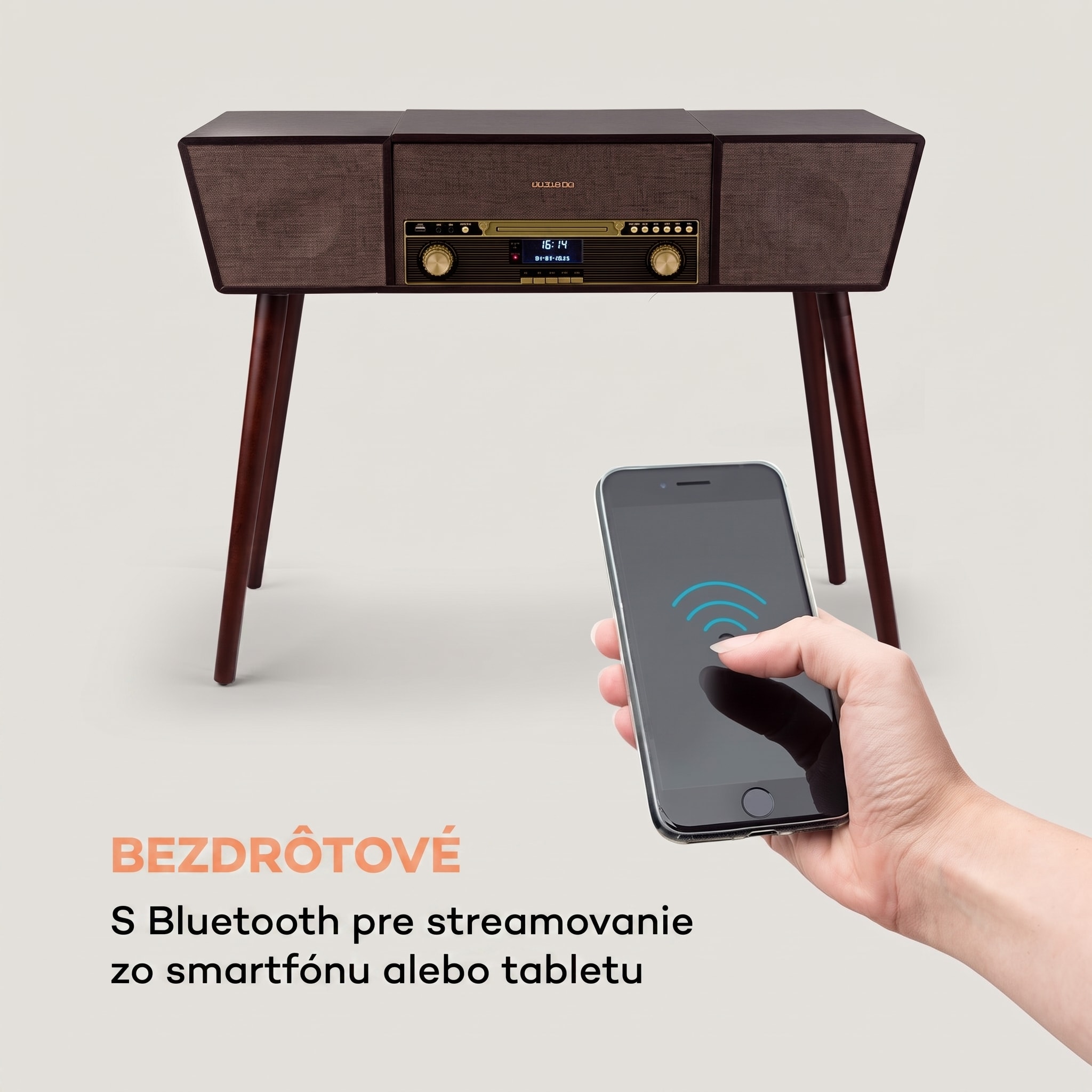 Auna Belle Epoque 1912, retro gramofón, CD, BT, USB, DAB+/FM, hnedý – Obrázok 4
