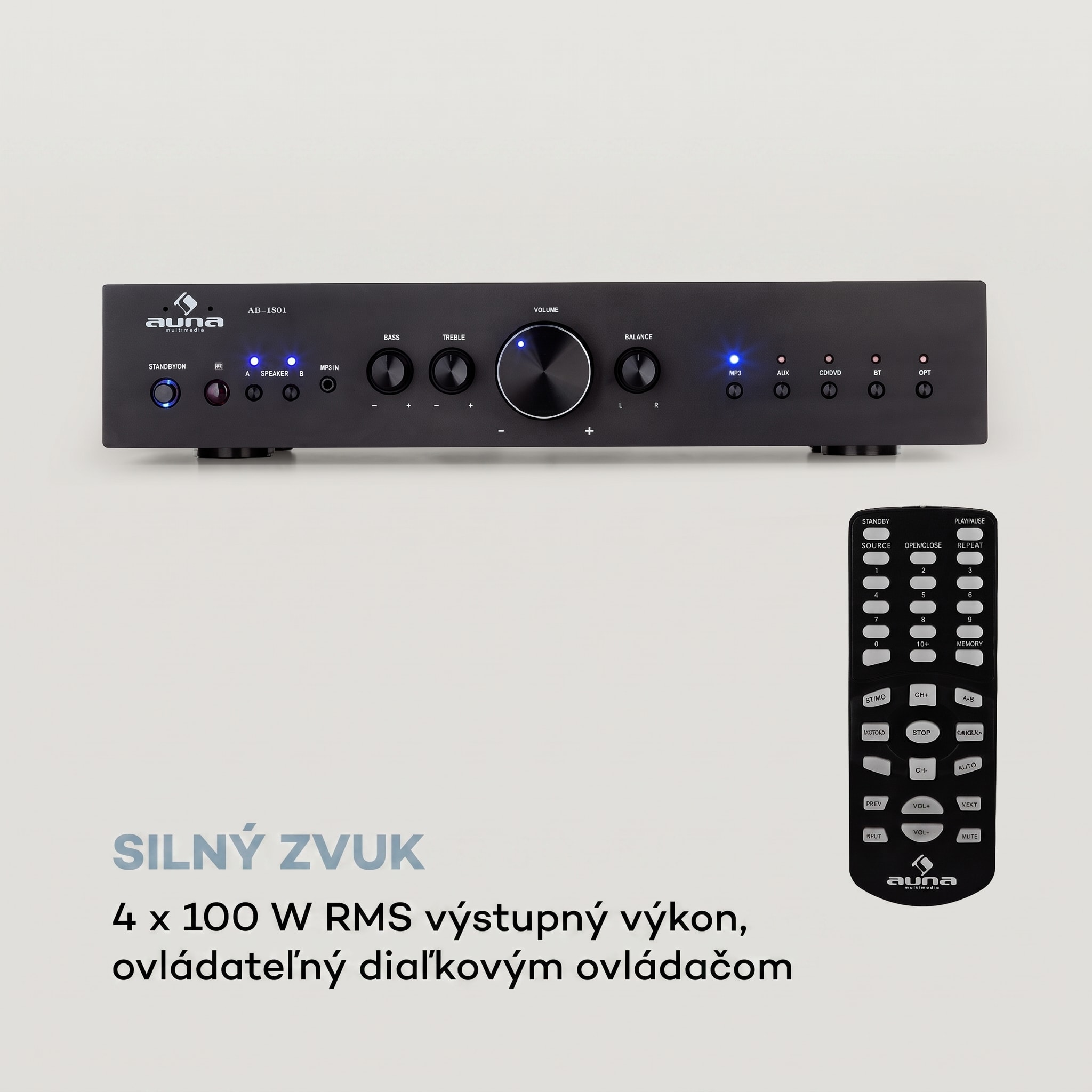 Auna AV2-CD608BT, HiFi stereo zosilňovač, 4 x 100 W RMS, BT, digitálny optický vstup, čierny – Obrázok 3