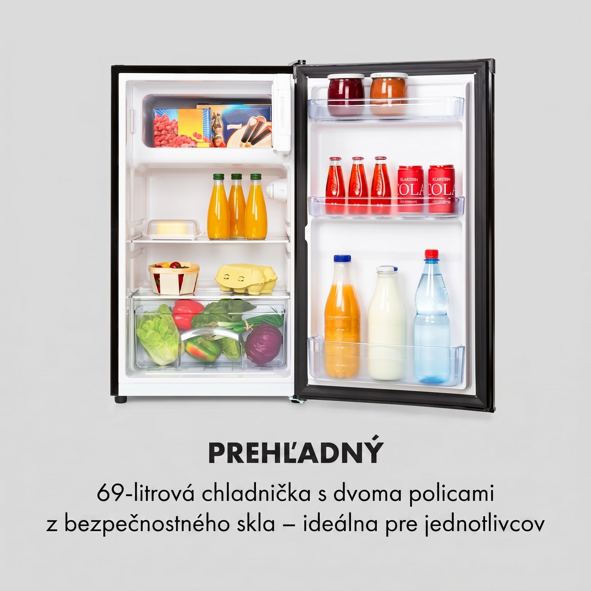 Klarstein Cool Cousin, chladnička s mrazničkou, 70/11 l, 40 dB, energet. trieda E, čierna – Obrázok 3