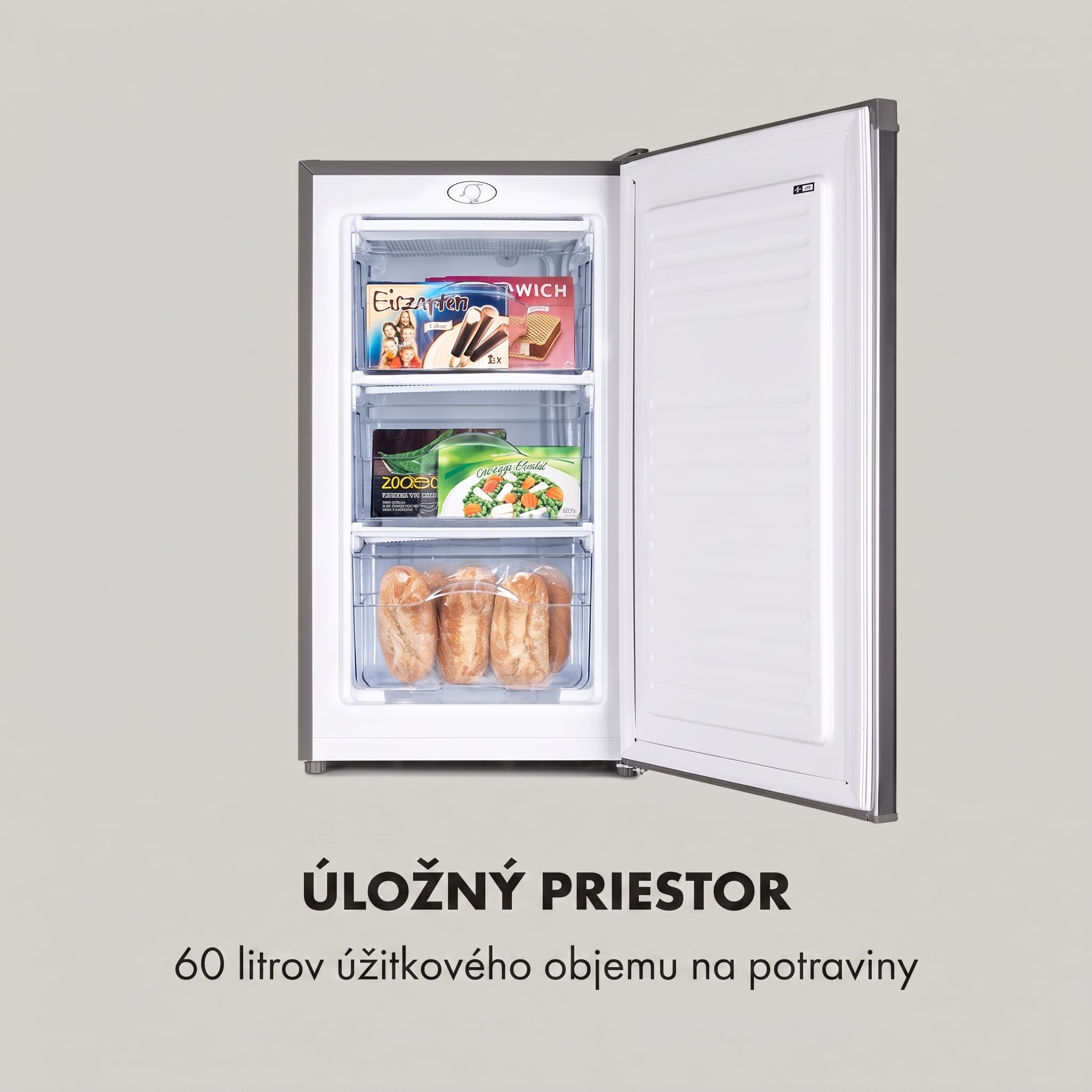 Klarstein Garfield Eco L, mraznička, 64 l, 3 zásuvky, sivá – Obrázok 3