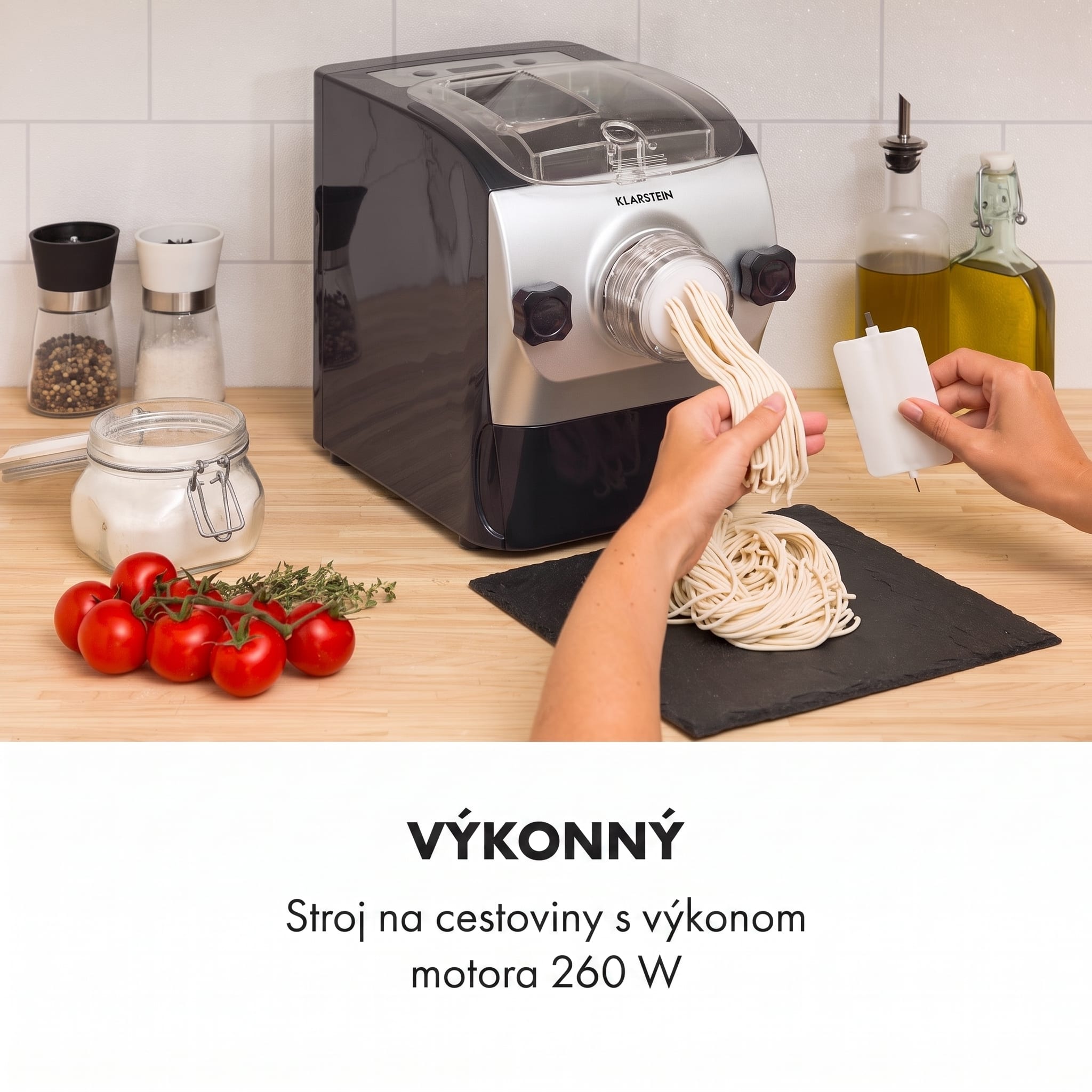Klarstein Pastamania stroj na cestoviny 260W 7 nadstavcov 500 g 60 dB LED – Obrázok 2