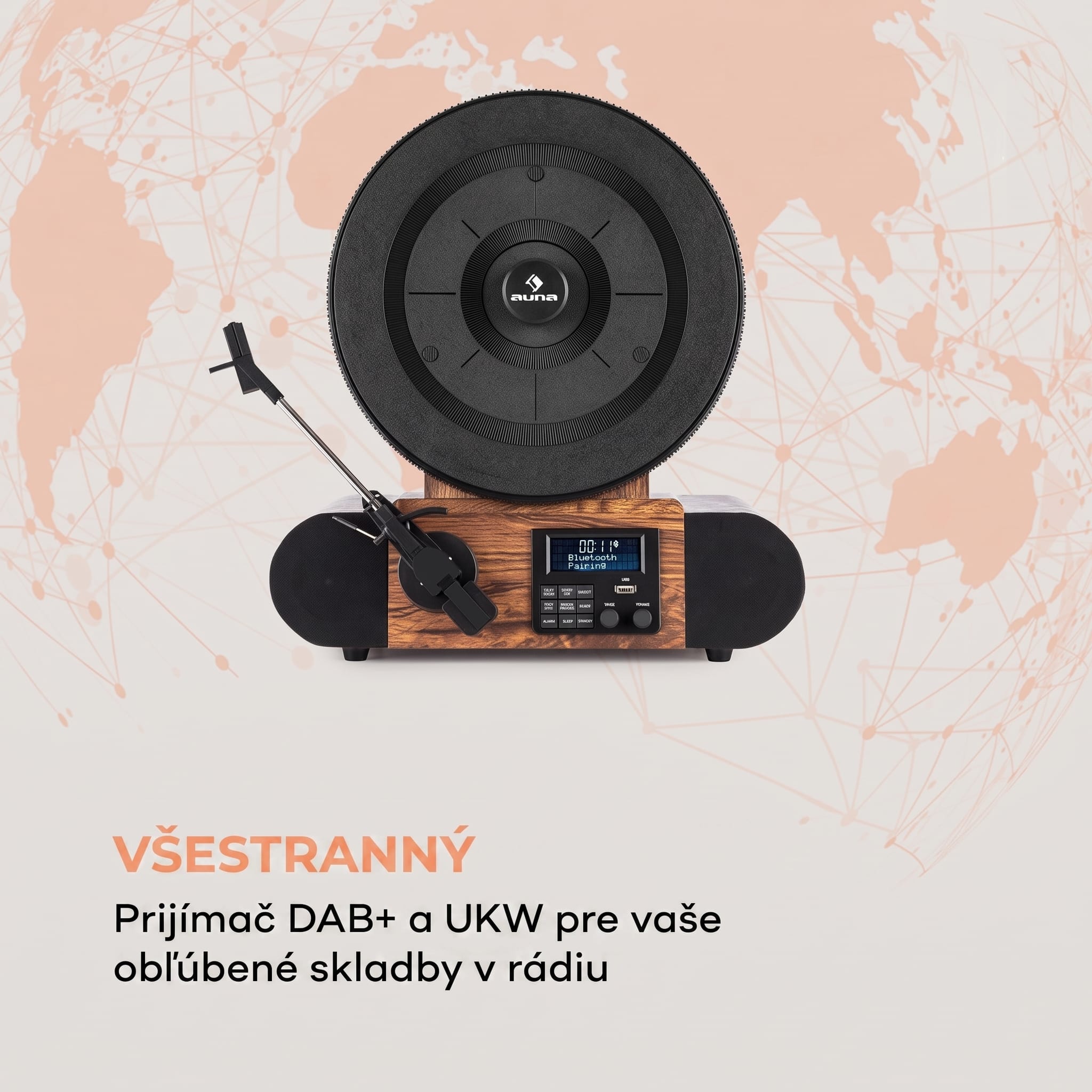 Auna Verticalo SE DAB retro gramofón DAB+ UKW tuner USB BT AUX drevo – Obrázok 3