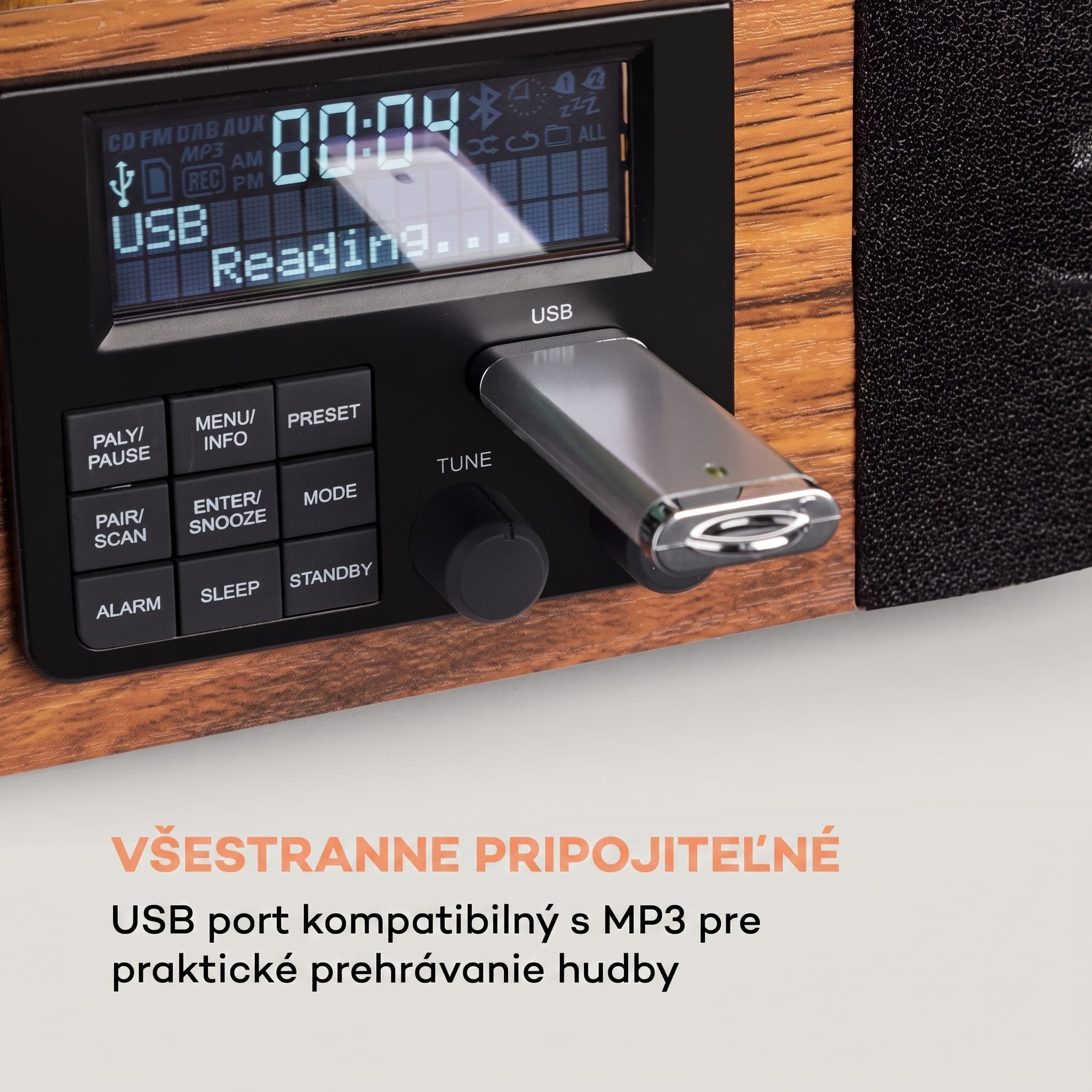 Auna Verticalo SE DAB retro gramofón DAB+ UKW tuner USB BT AUX drevo – Obrázok 4